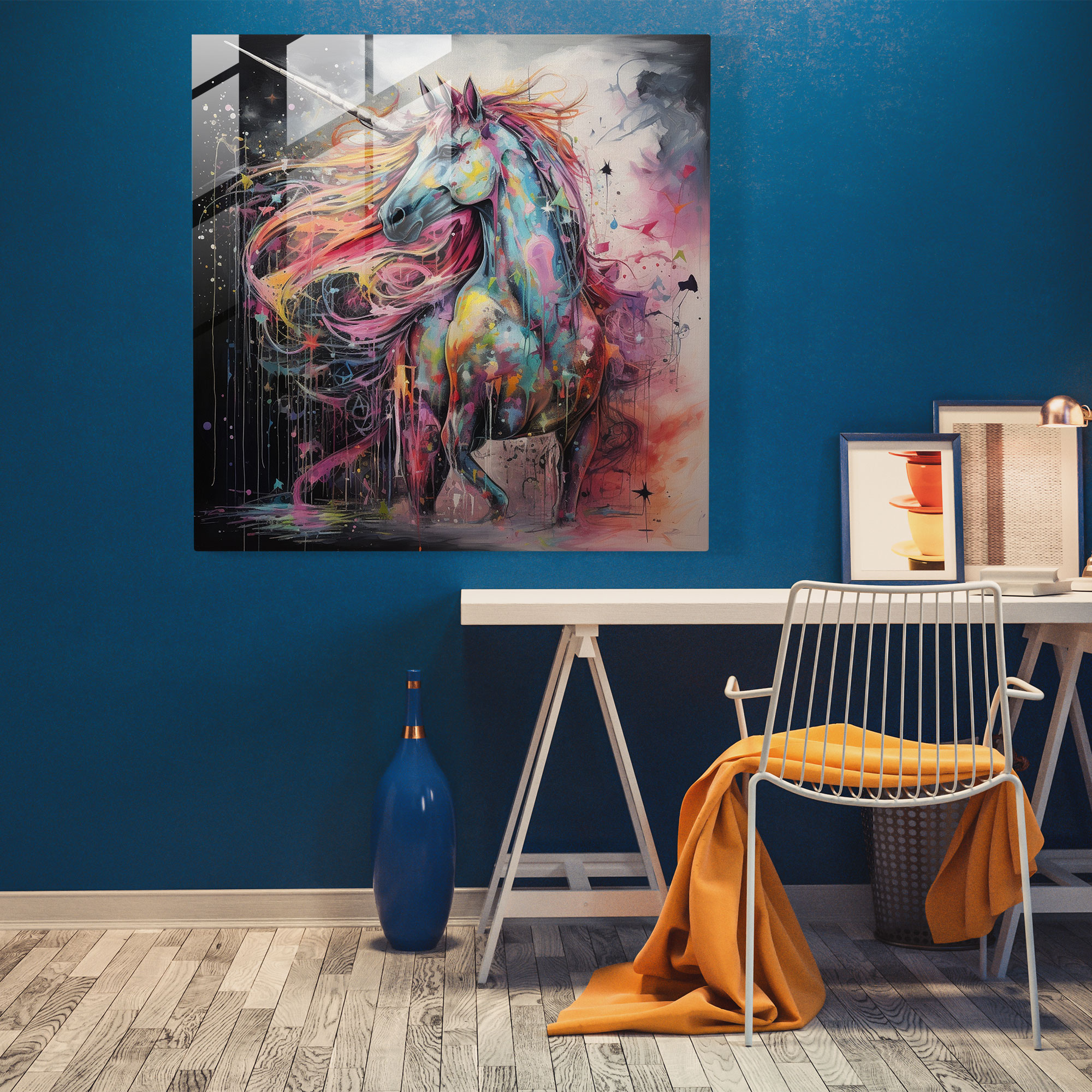 Güçlü Unicorn Cam Tablo - Unicorn Duvar Dekorasyonu Ev Dekorasyonu Büyüleyici