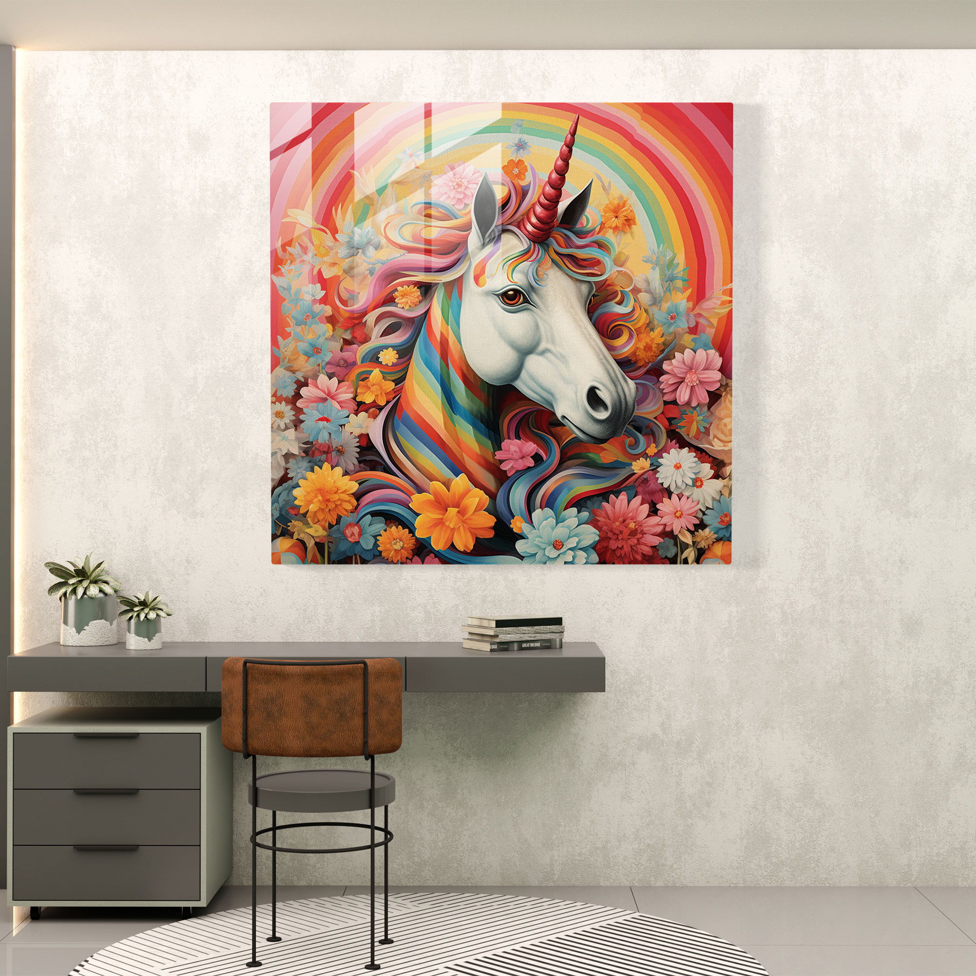 Playful Unicorn Glass Print - Unicorn, Unique, Vibrant Patterns, Whimsical