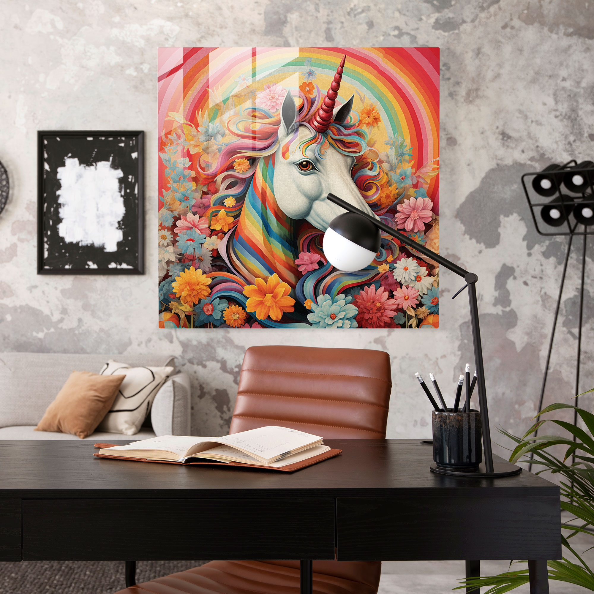 Playful Unicorn Glass Print - Unicorn, Unique, Vibrant Patterns, Whimsical
