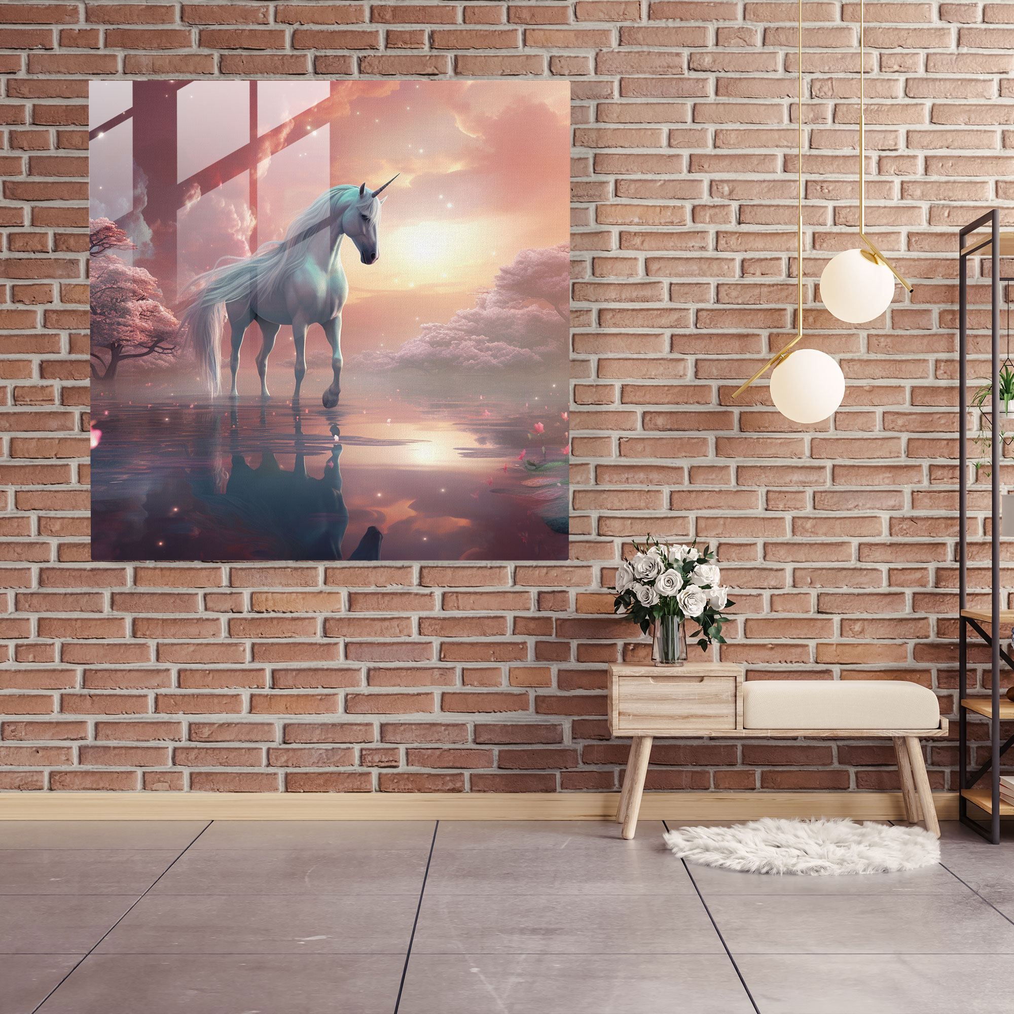 Mystical Unicorn Glass Print - Unicorn, Modern Art, Ethereal World, Unicorn