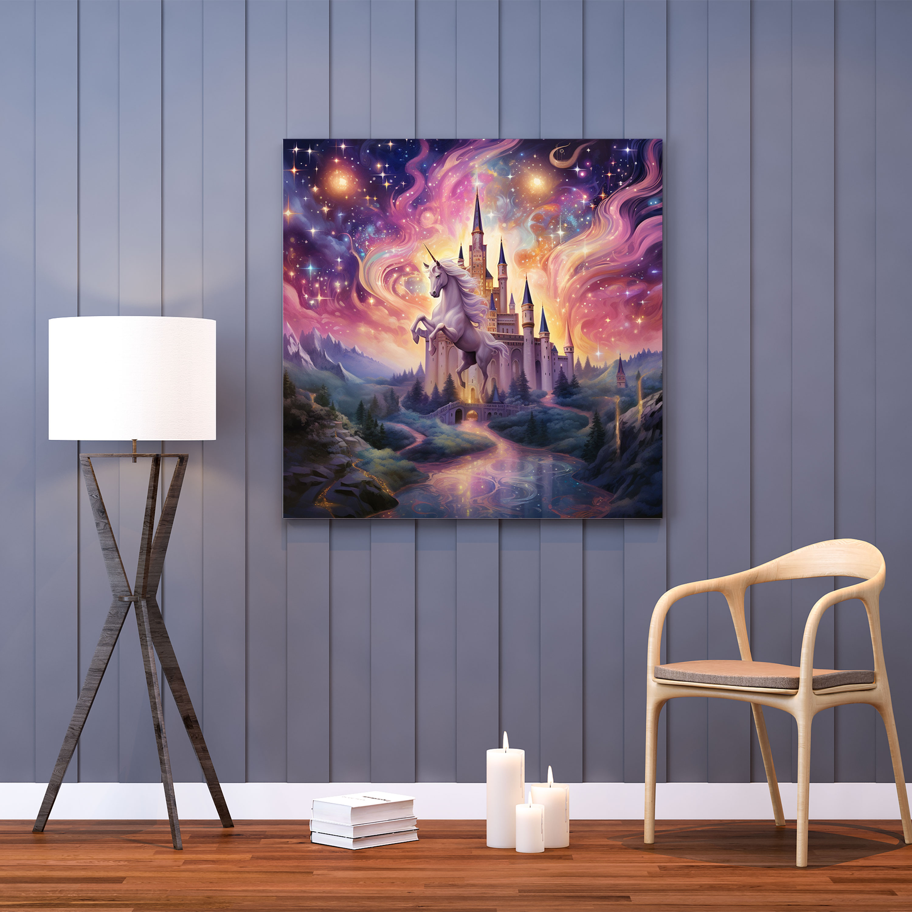 Whimsical Unicorn Canvas Print - Flying Over A Magical Castle - Unicorn, Unicorn Canvas Print, Whimsical Unicorn, Home Decoration