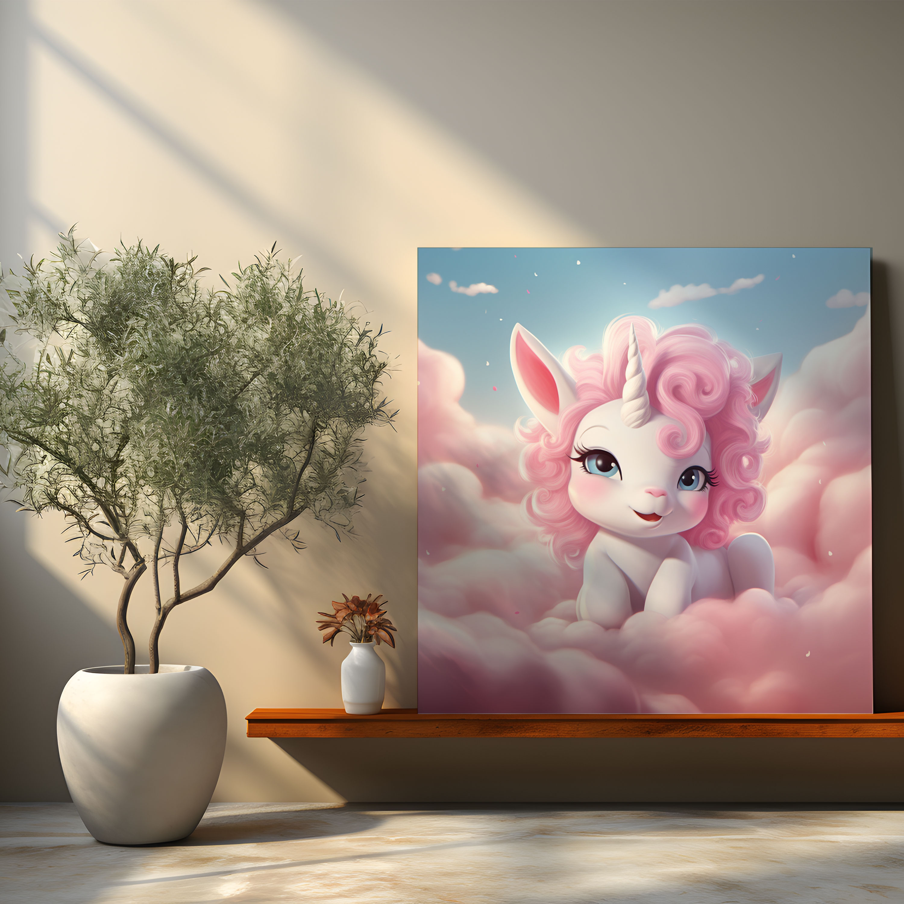 Adorable Baby Unicorn Canvas Print - Resting On A Fluffy Pink Cloud - Unicorn, Unicorn Canvas Print, Pink Cloud, Canvas Wall Art