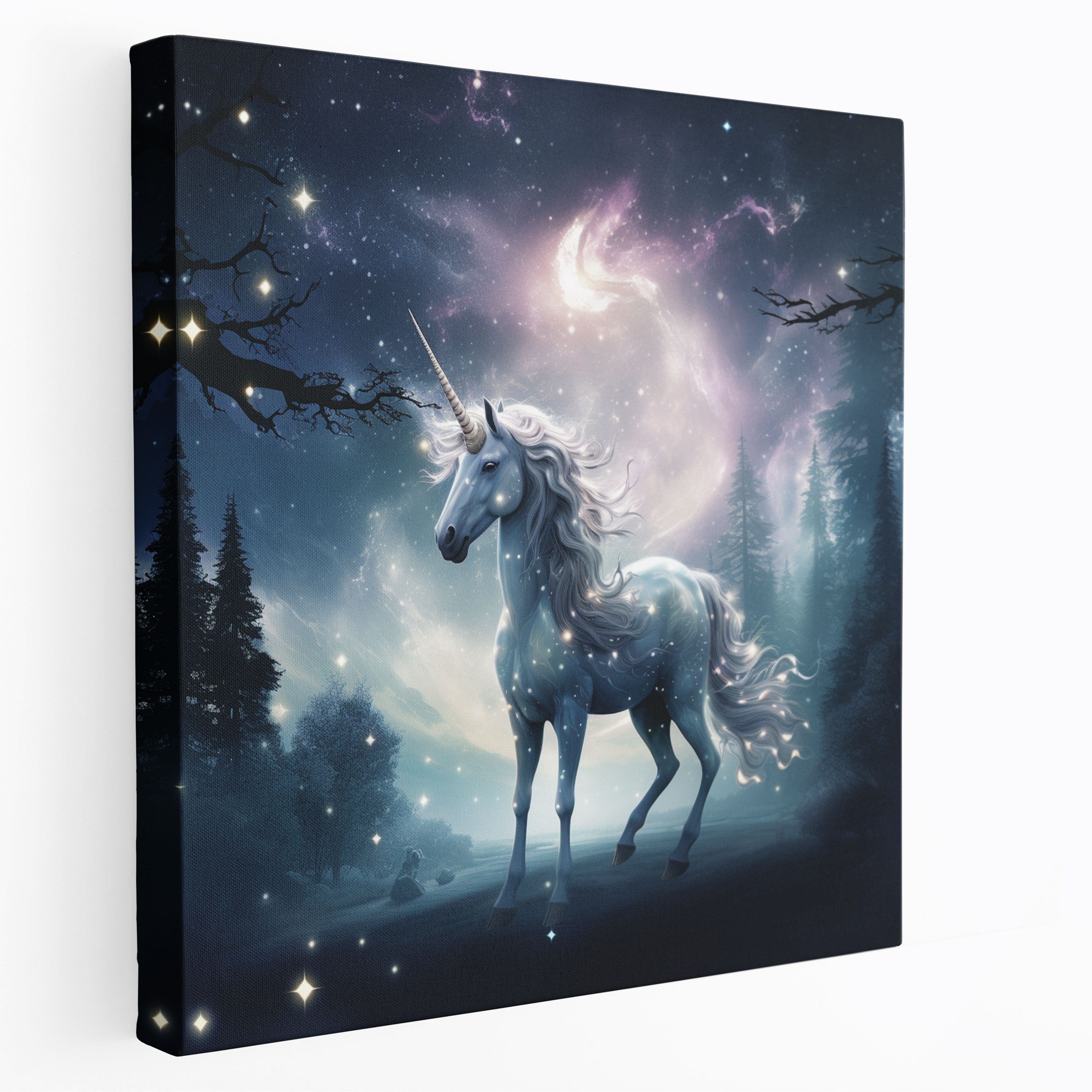 Majestic Unicorn Canvas Print - Against A Starry Night Sky - Unicorn, Full Moon, Starry Night Sky, Wall Art