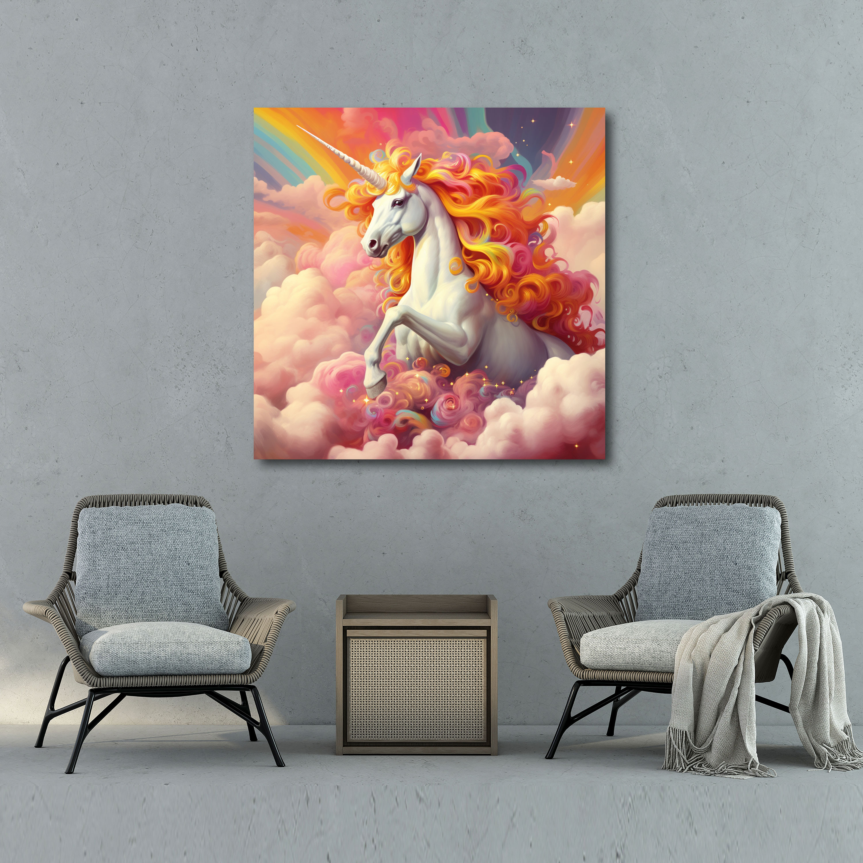 Cute Unicorn Canvas Print - Surrounded By Colorful Rainbow Clouds - Unicorn, Rainbow Clouds, Canvas Wall Art, Home Decoration