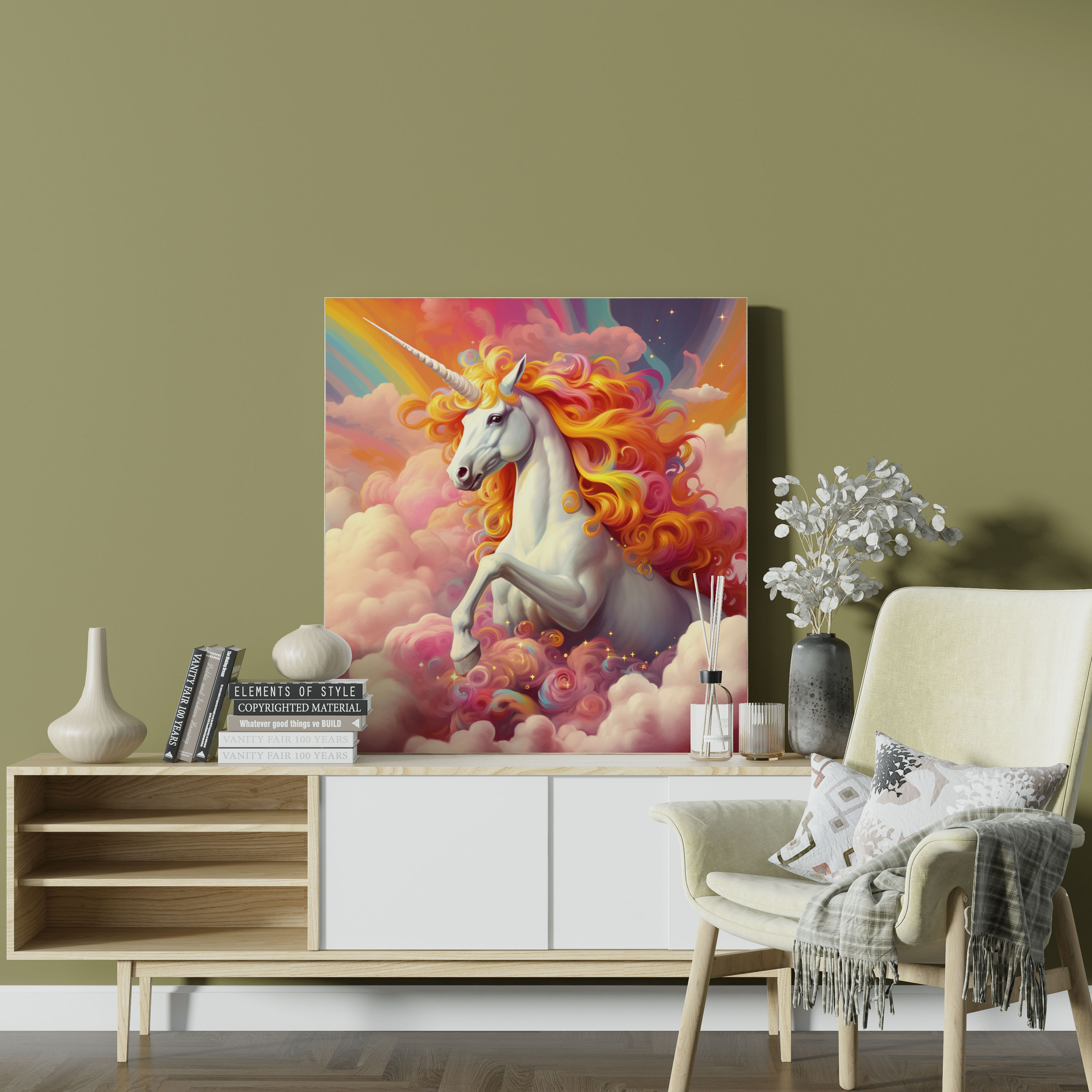 Cute Unicorn Canvas Print - Surrounded By Colorful Rainbow Clouds - Unicorn, Rainbow Clouds, Canvas Wall Art, Home Decoration