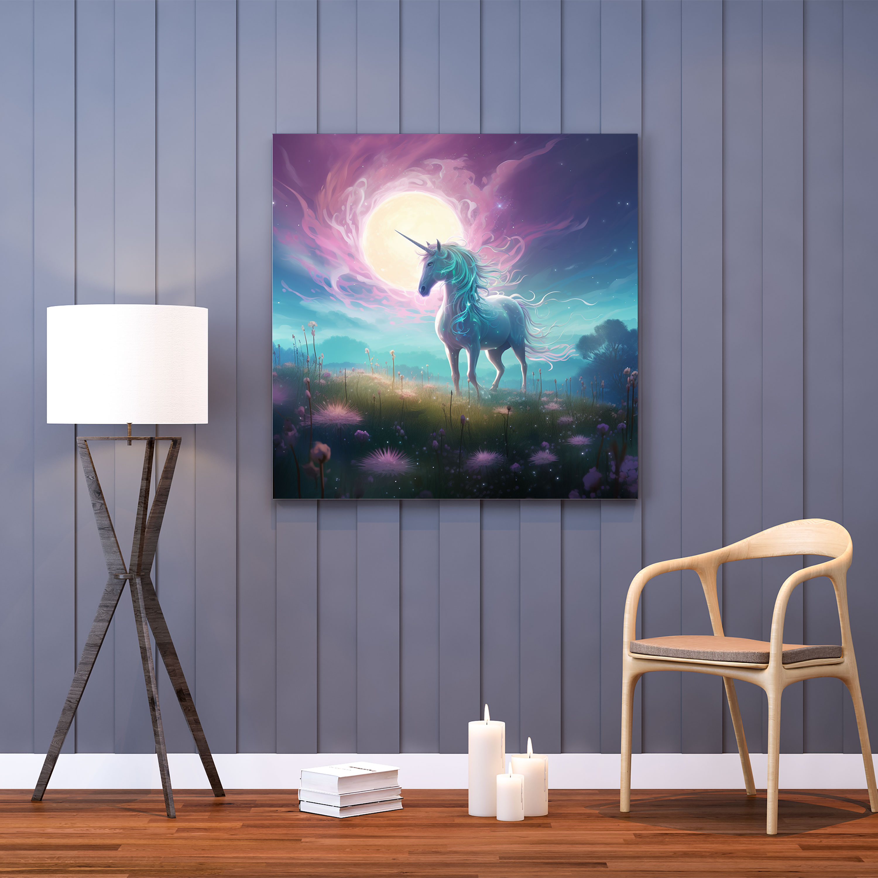 Mystical Unicorn Canvas Print - Walking Through A Moonlit Meadow - Unicorn, Mystical Unicorn, Wall Decoration, Wall Art