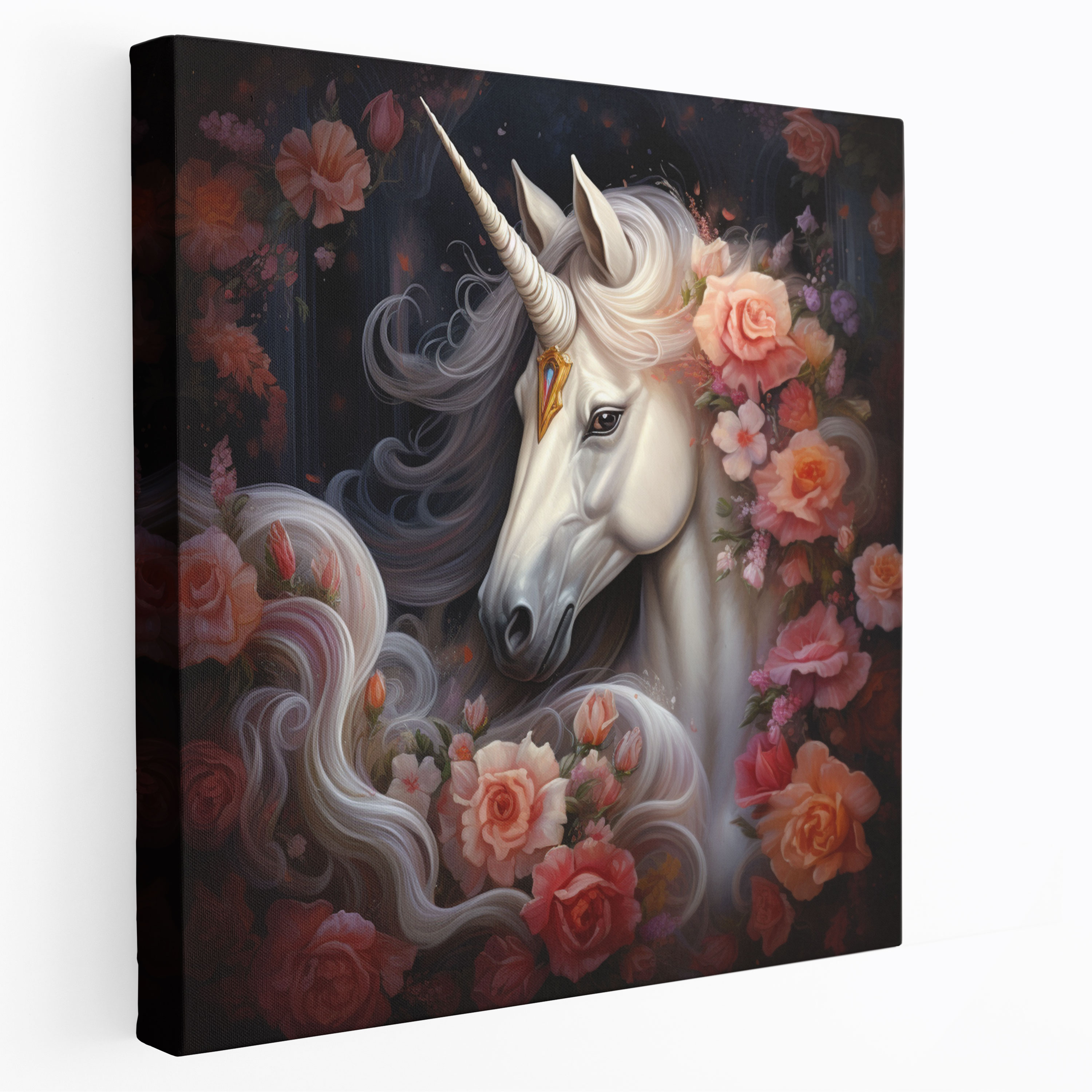 Beautiful Unicorn Canvas Print - Surrounded By Blooming Flowers - Unicorn, Beautiful Unicorn, Canvas Wall Art, Wall Art