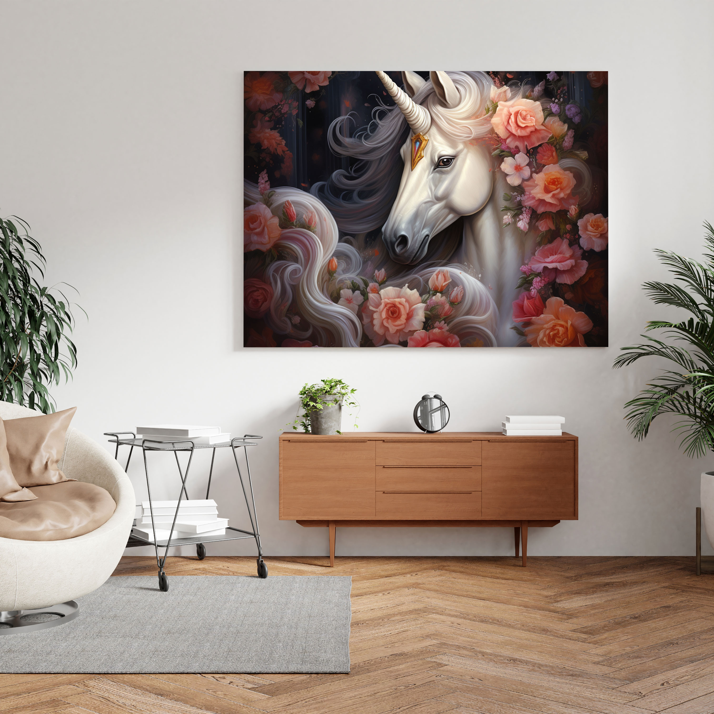 Beautiful Unicorn Canvas Print - Surrounded By Blooming Flowers - Unicorn, Beautiful Unicorn, Canvas Wall Art, Wall Art