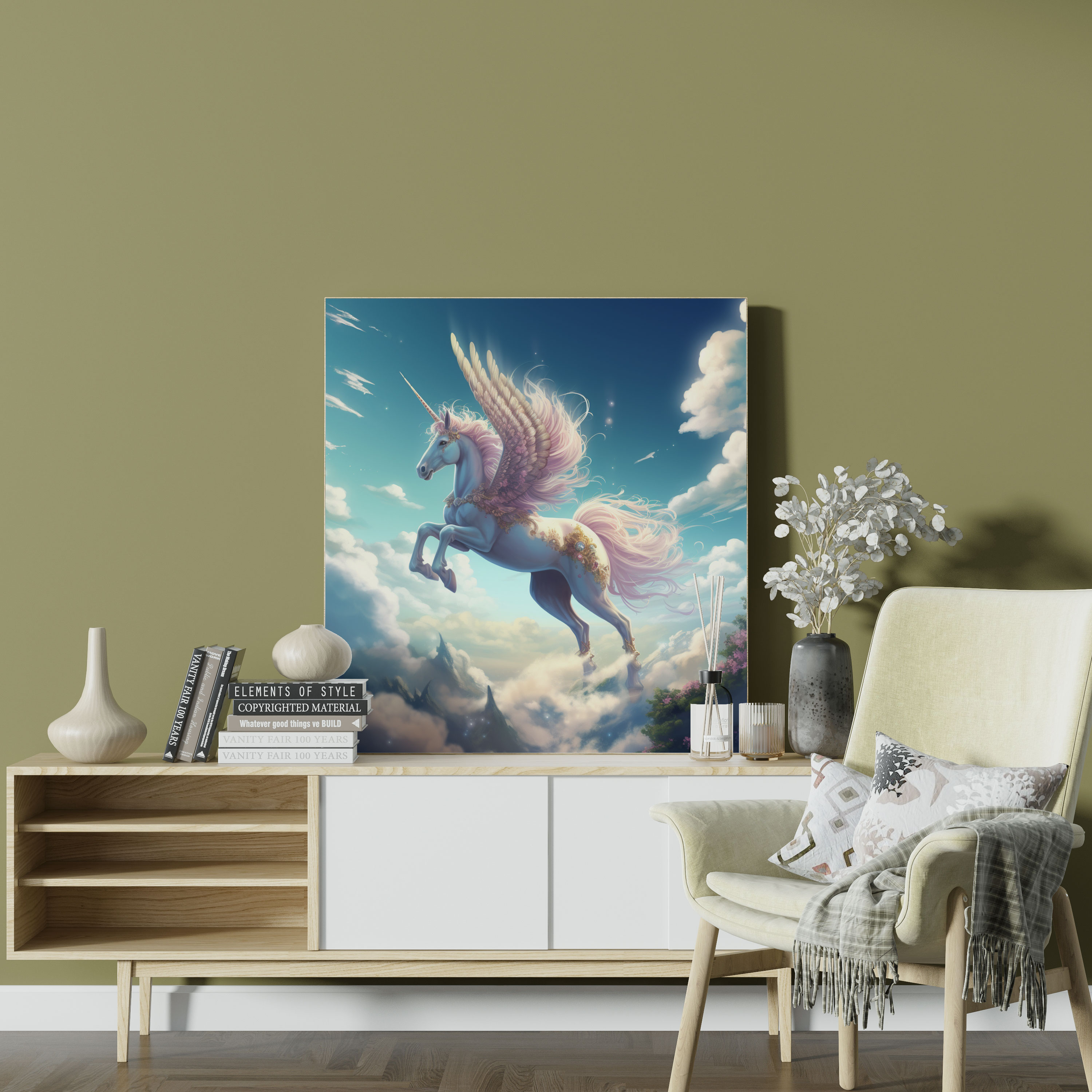 Magical Unicorn Canvas Print - Soaring Through A Sky Of Fluffy White Clouds - Unicorn, Wall Art, Imagination, Wall Decoration