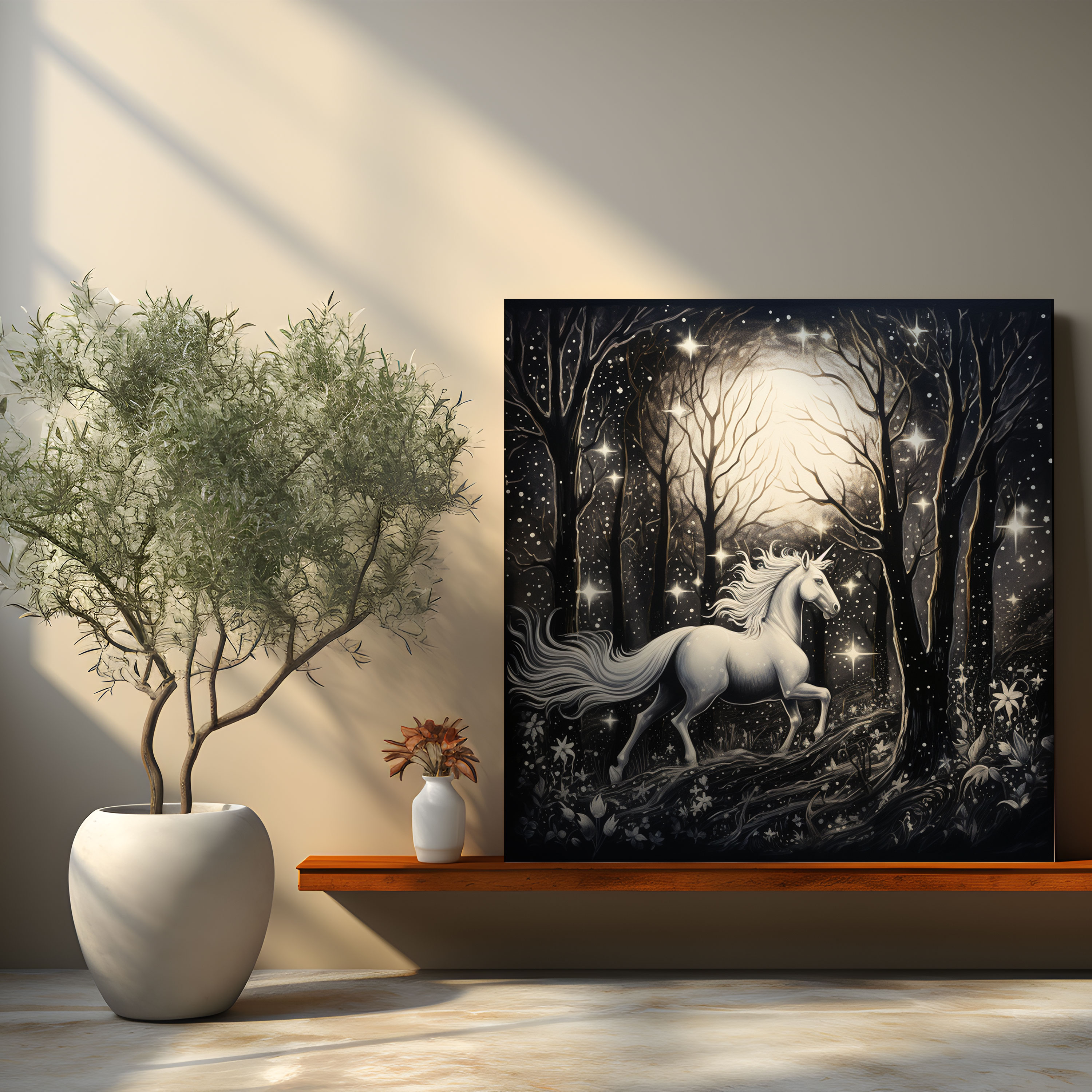 Unicorn Wall Art - Whimsical Ink Drawing For Home Decoration - Unicorn, Canvas Wall Art, Canvas Print, Ink Drawing
