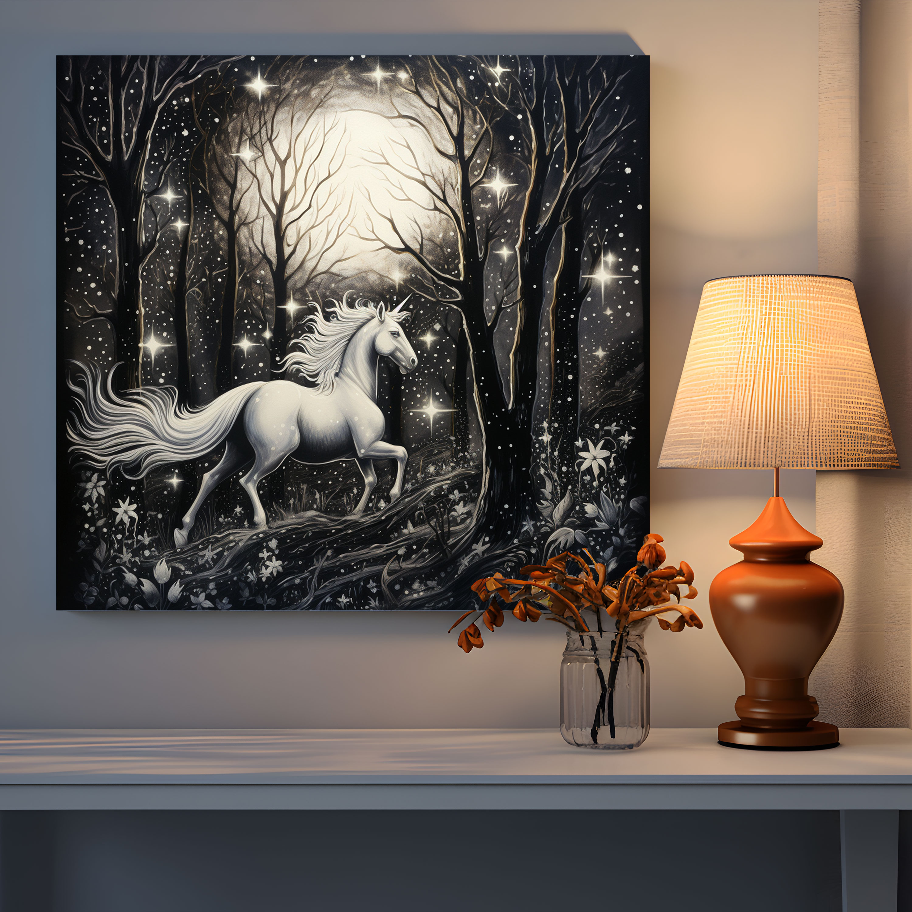 Unicorn Wall Art - Whimsical Ink Drawing For Home Decoration - Unicorn, Canvas Wall Art, Canvas Print, Ink Drawing