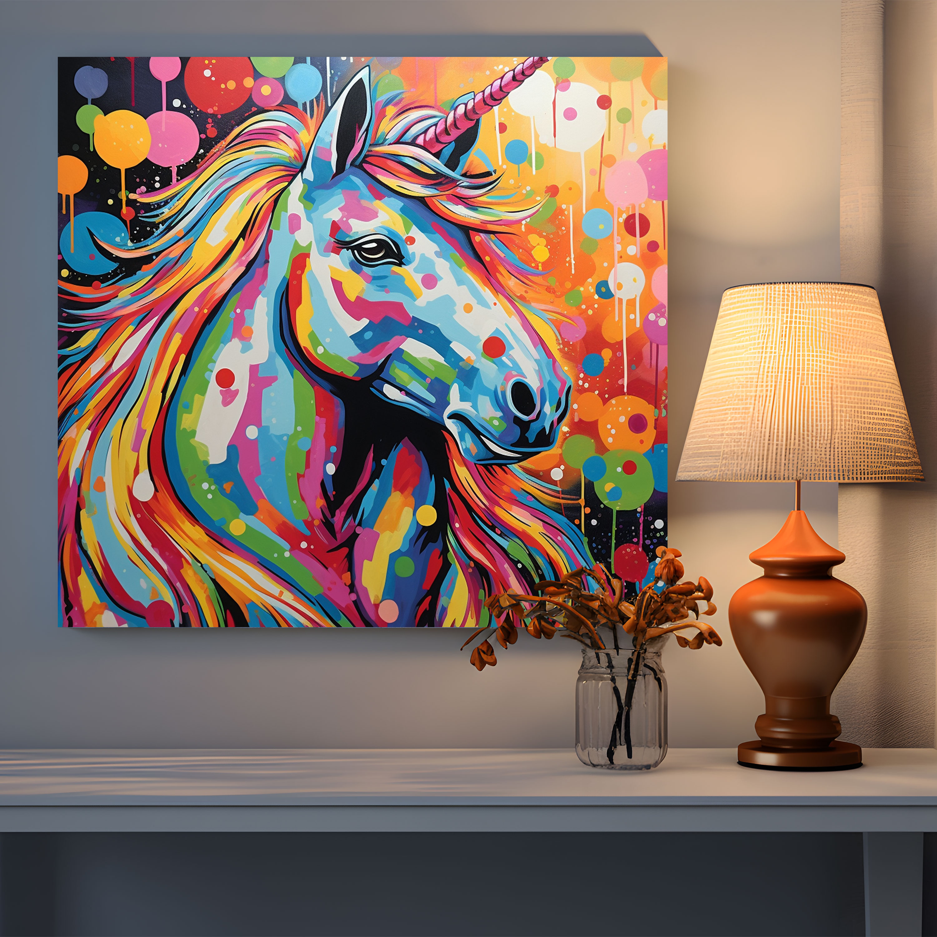 Unicorn Canvas Print - Vibrant Pop Art Wall Decor - Unicorn, Wall Decoration, Pop Art-Inspired Painting, Canvas Print