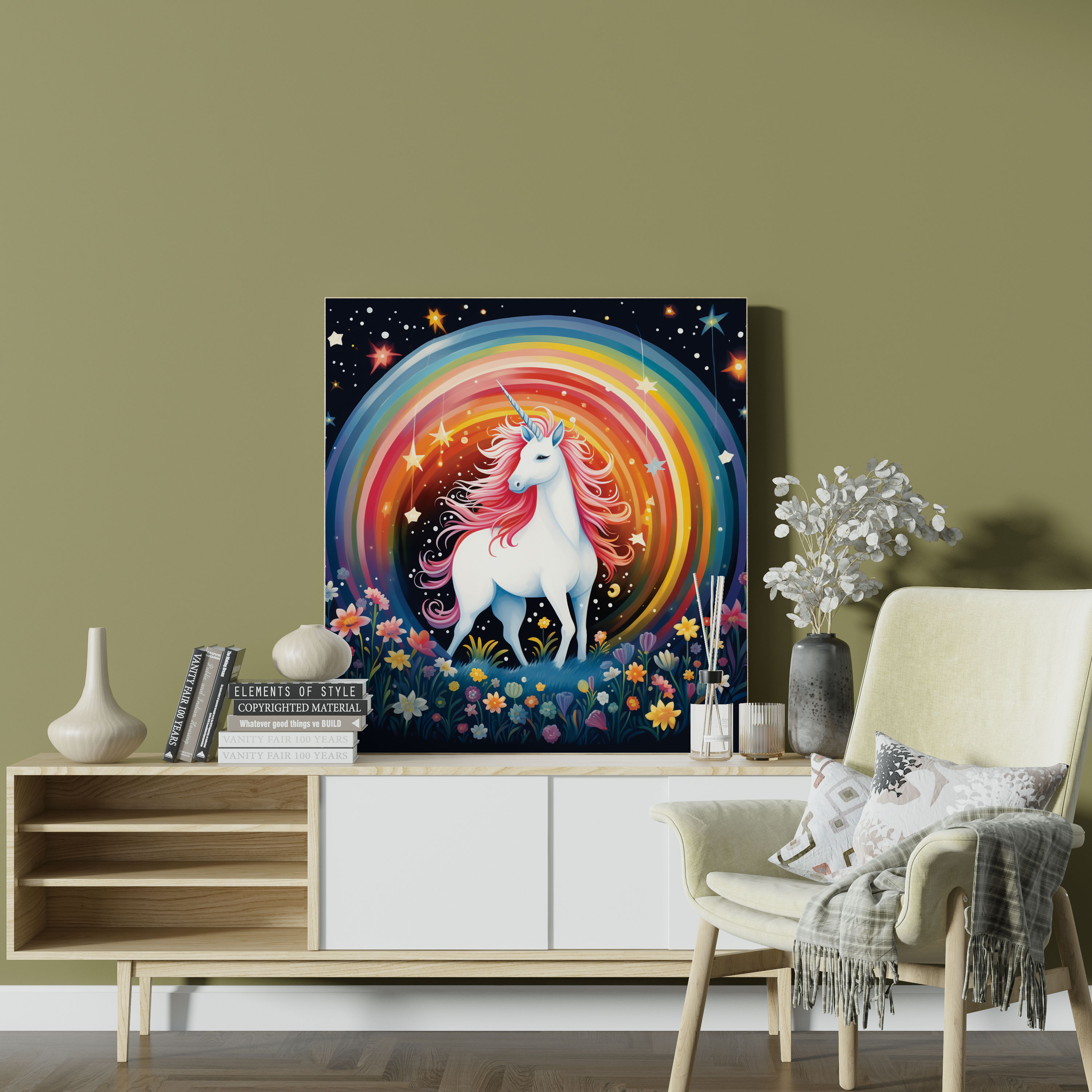 Whimsical Unicorn Wall Art - Unicorn, Playful, Illustration, Canvas