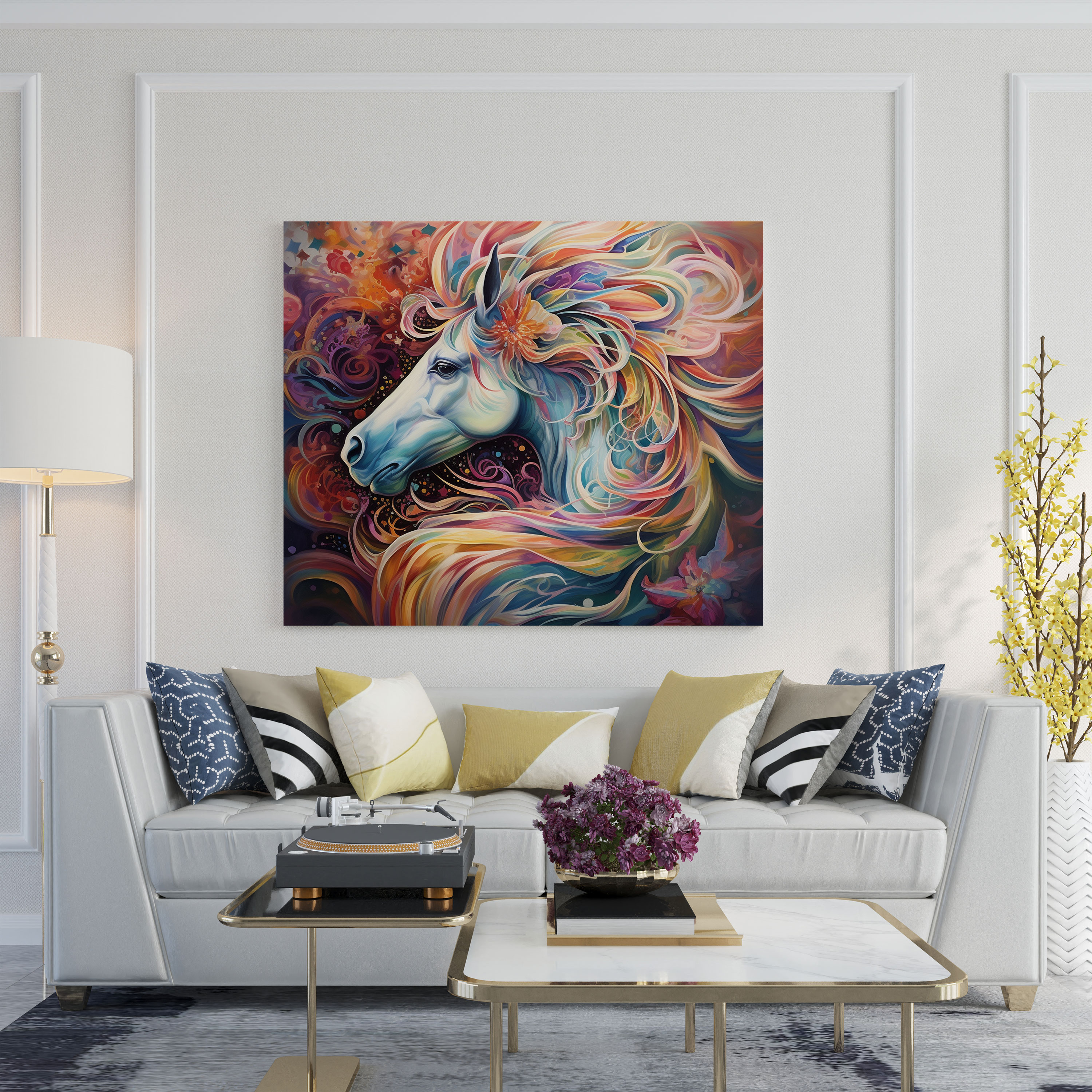 Abstract Unicorn Canvas Print - Unicorn, Unicorn, Vibrant Colors, Canvas