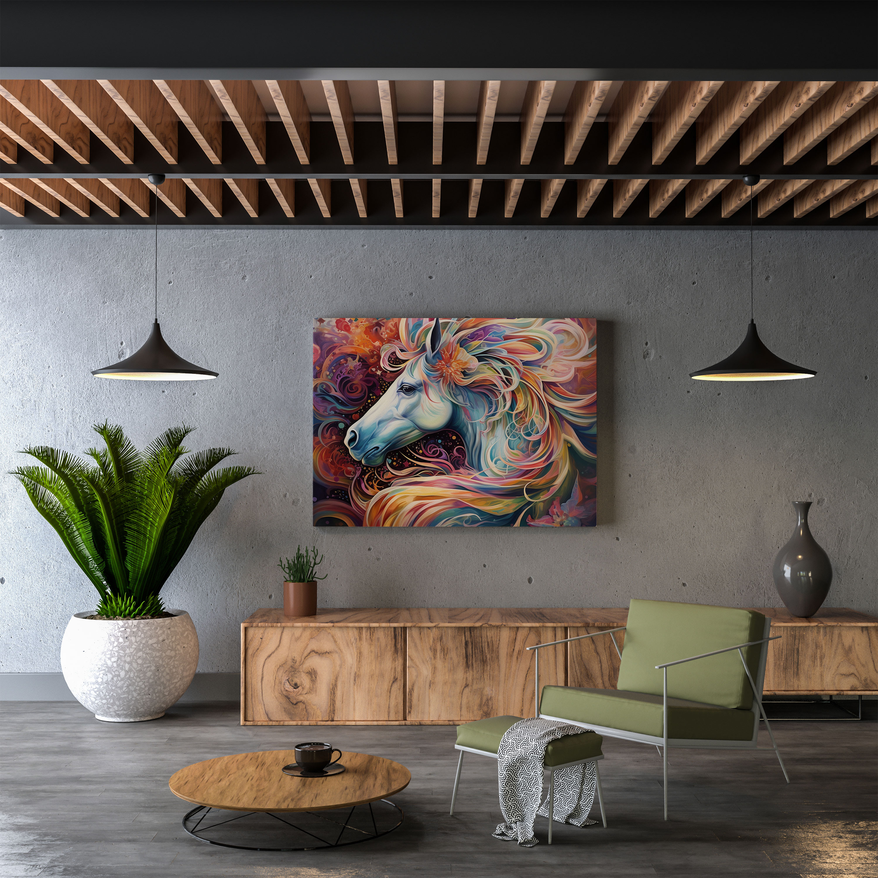 Abstract Unicorn Canvas Print - Unicorn, Unicorn, Vibrant Colors, Canvas