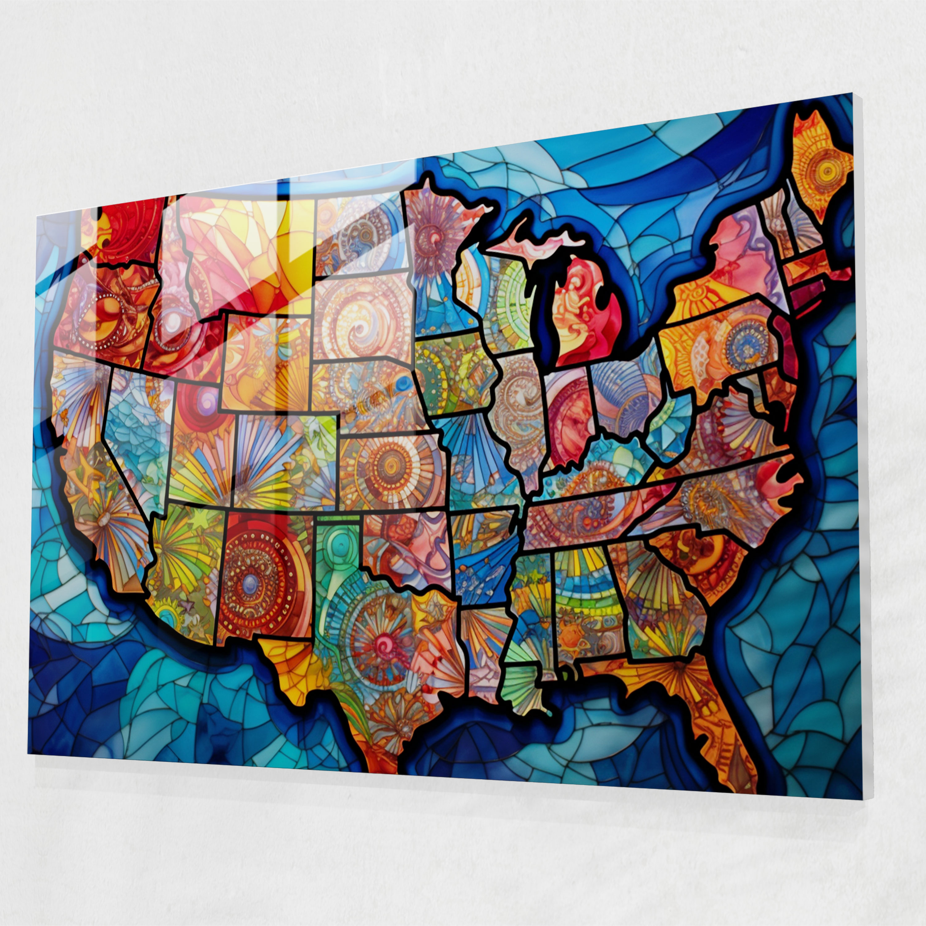 United States Of America Map Glass Print - United States Of America Map, Colorful, Glass Wall Art, United States Of America Map