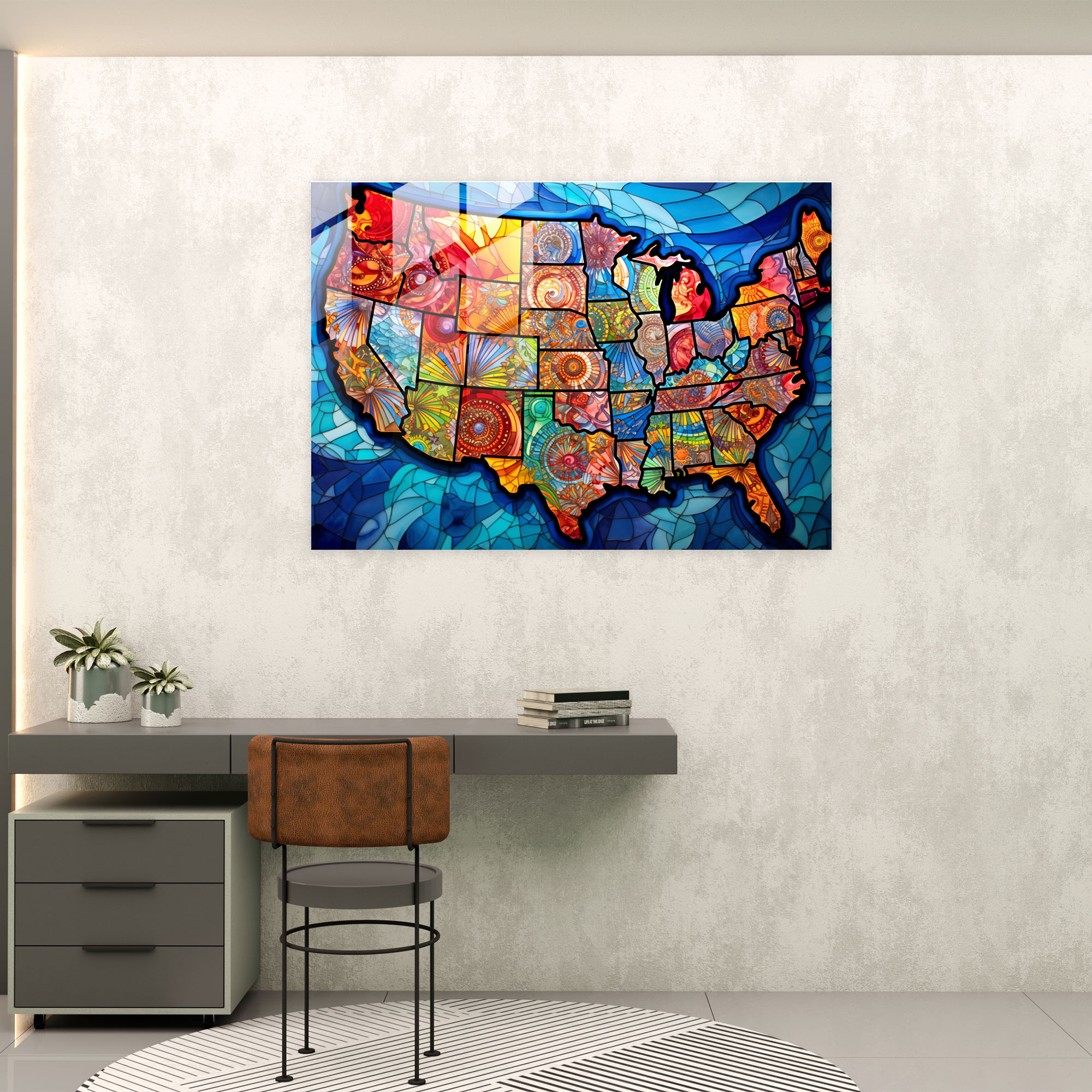 United States Of America Map Glass Print - United States Of America Map, Colorful, Glass Wall Art, United States Of America Map