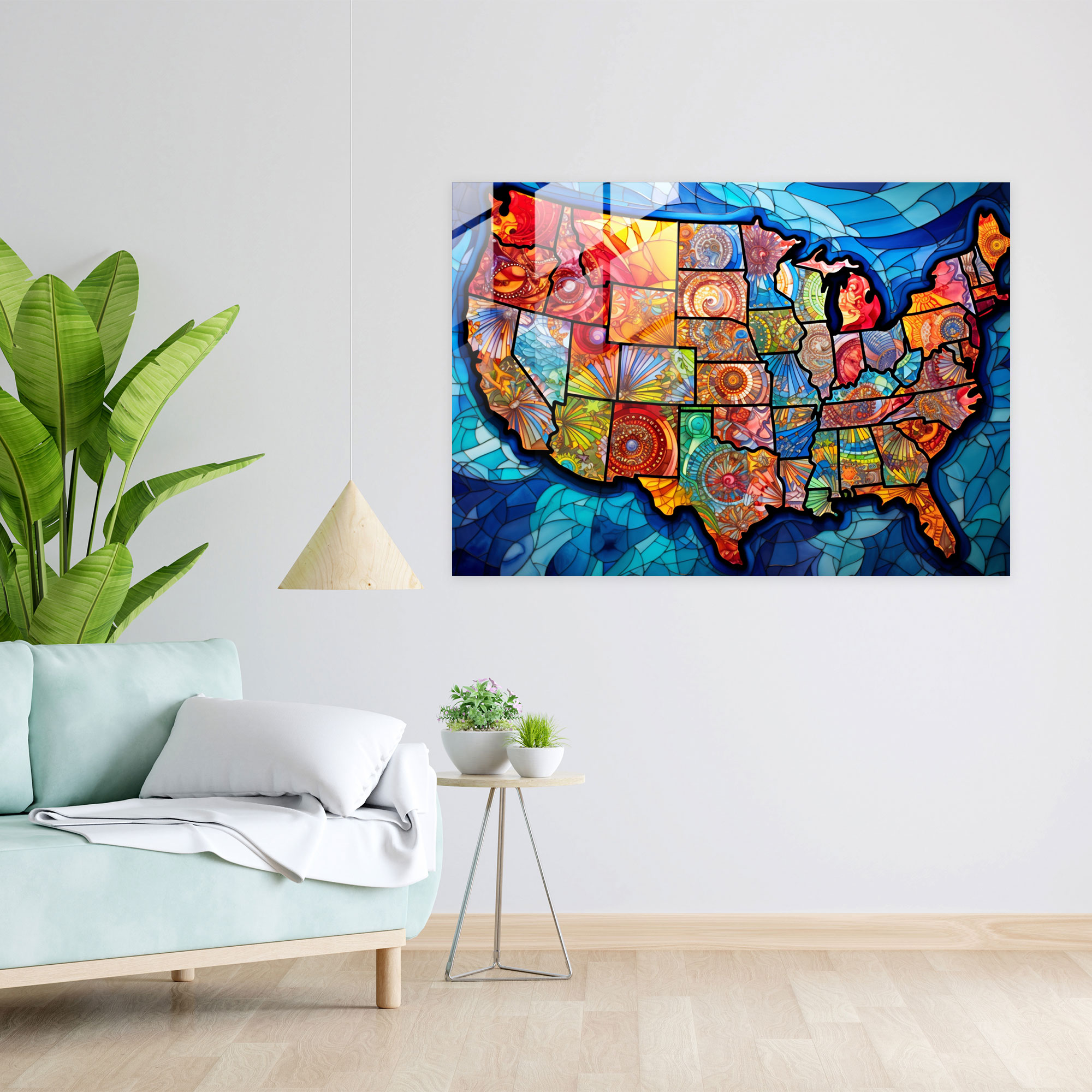 United States Of America Map Glass Print - United States Of America Map, Colorful, Glass Wall Art, United States Of America Map