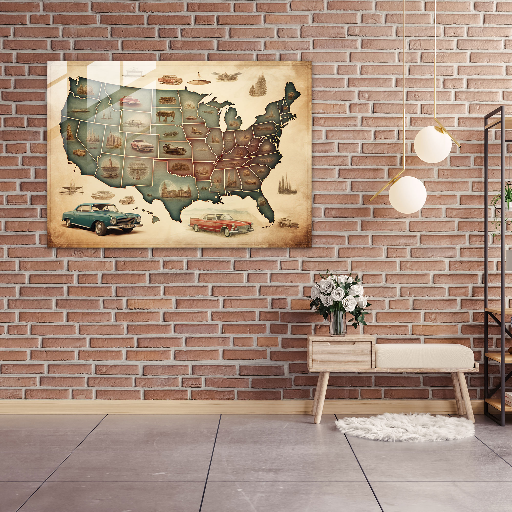Vintage United States Of America Map Glass Print - United States Of America Map, United States Of America Map, Modern Art, Classic Touch