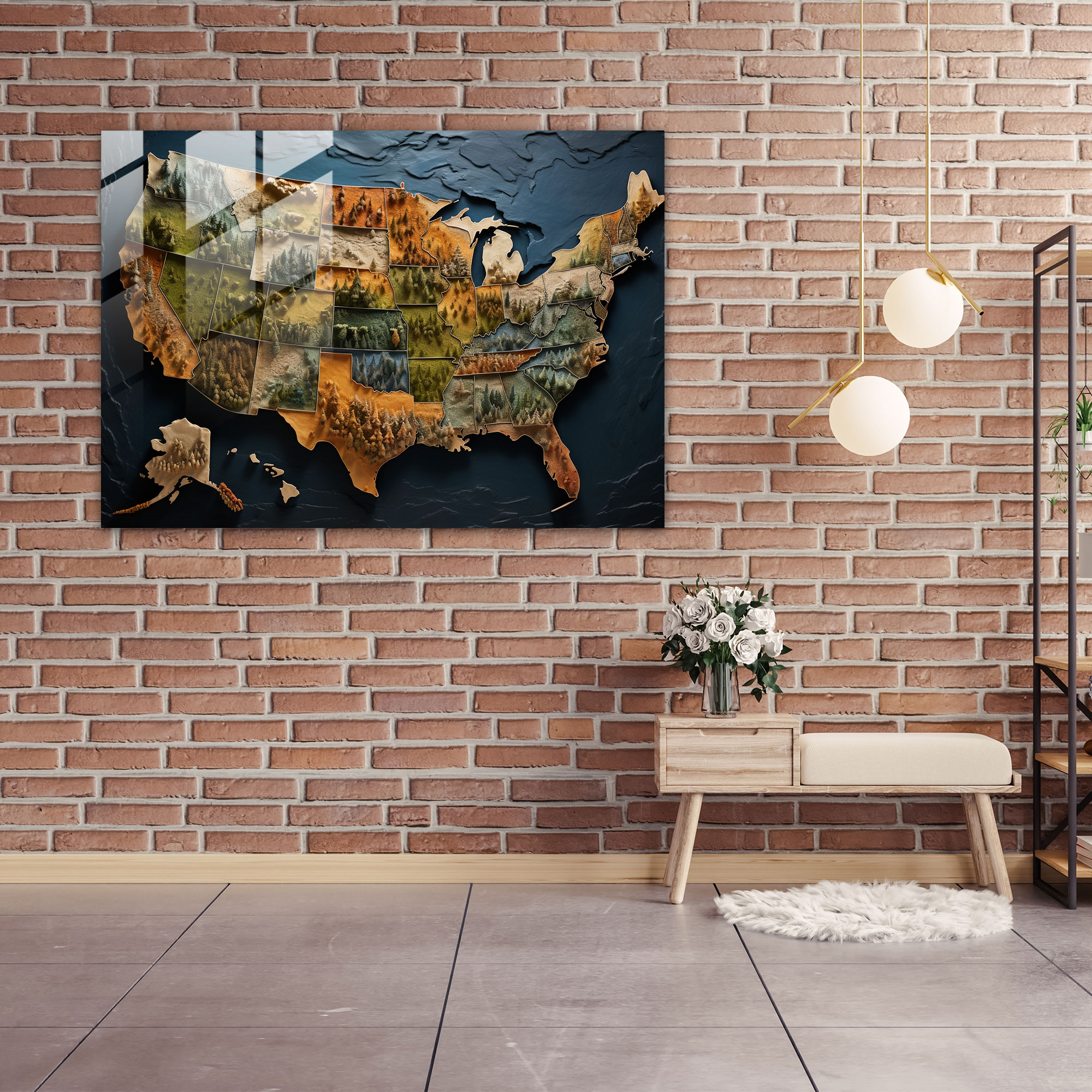 Aerial United States Of America Map Glass Print - United States Of America Map, Aerial Photography, Glass Print, Geographical Features