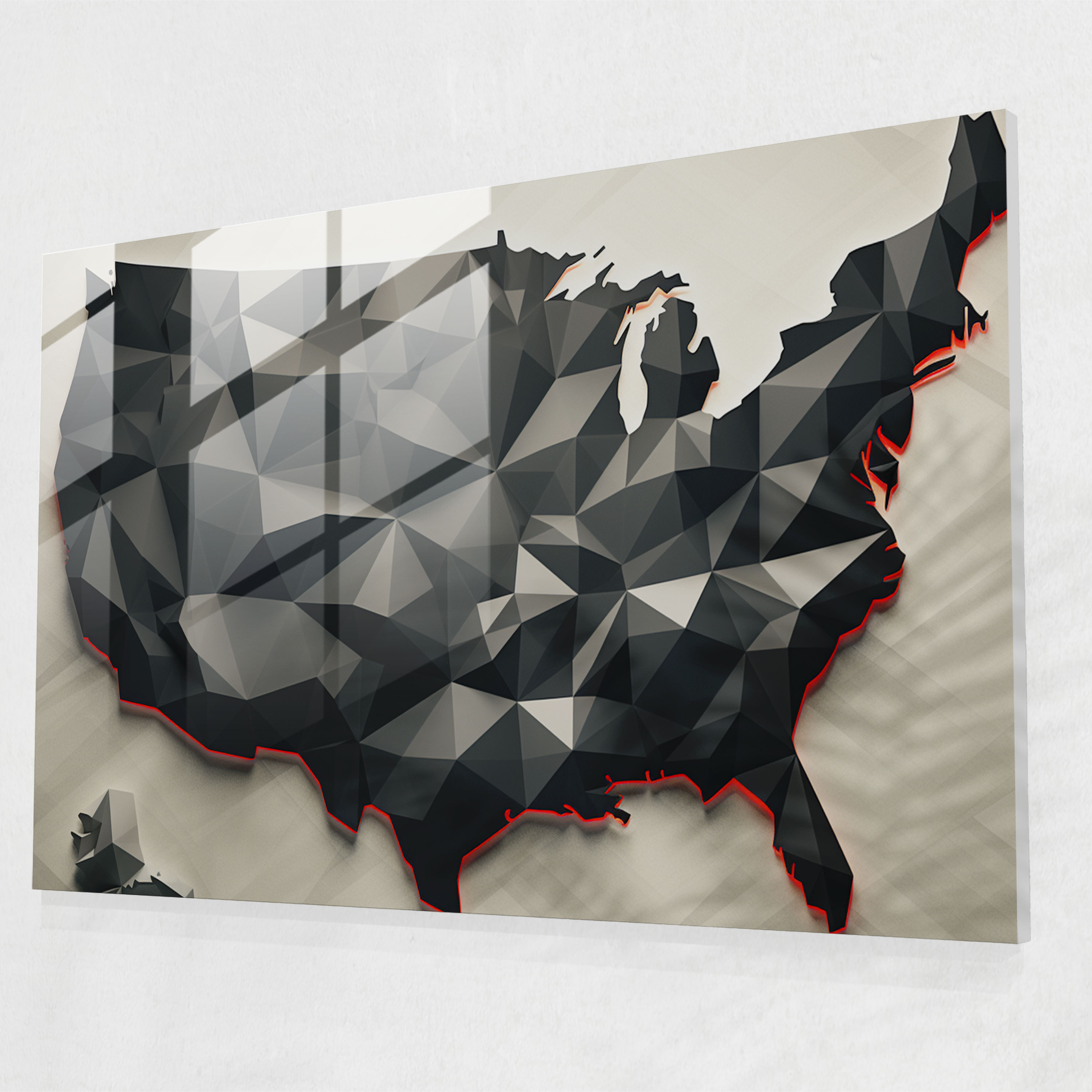 Geometric United States Of America Map Glass Print - United States Of America Map, Geometric Design, Home Decoration, Modern Art