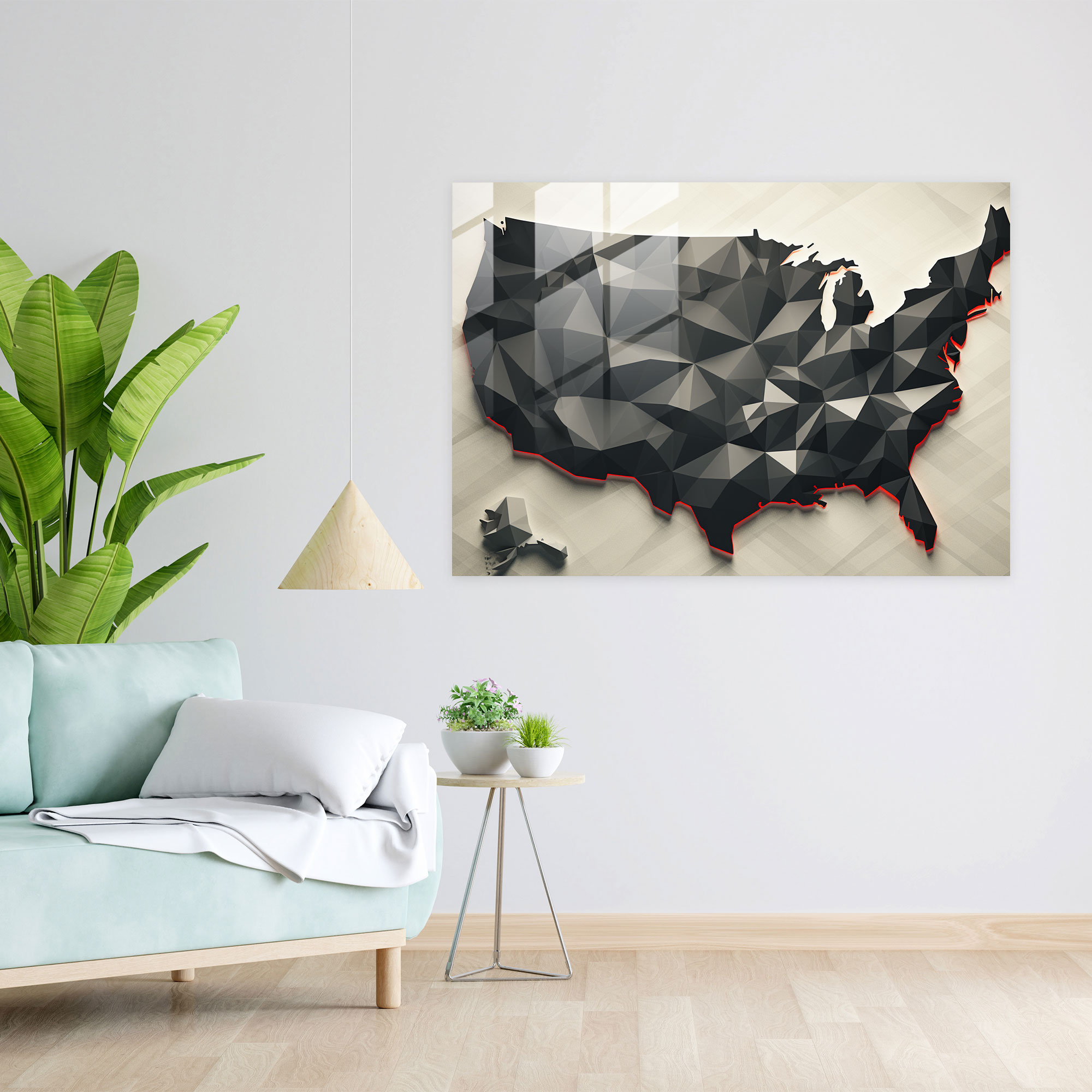 Geometric United States Of America Map Glass Print - United States Of America Map, Geometric Design, Home Decoration, Modern Art