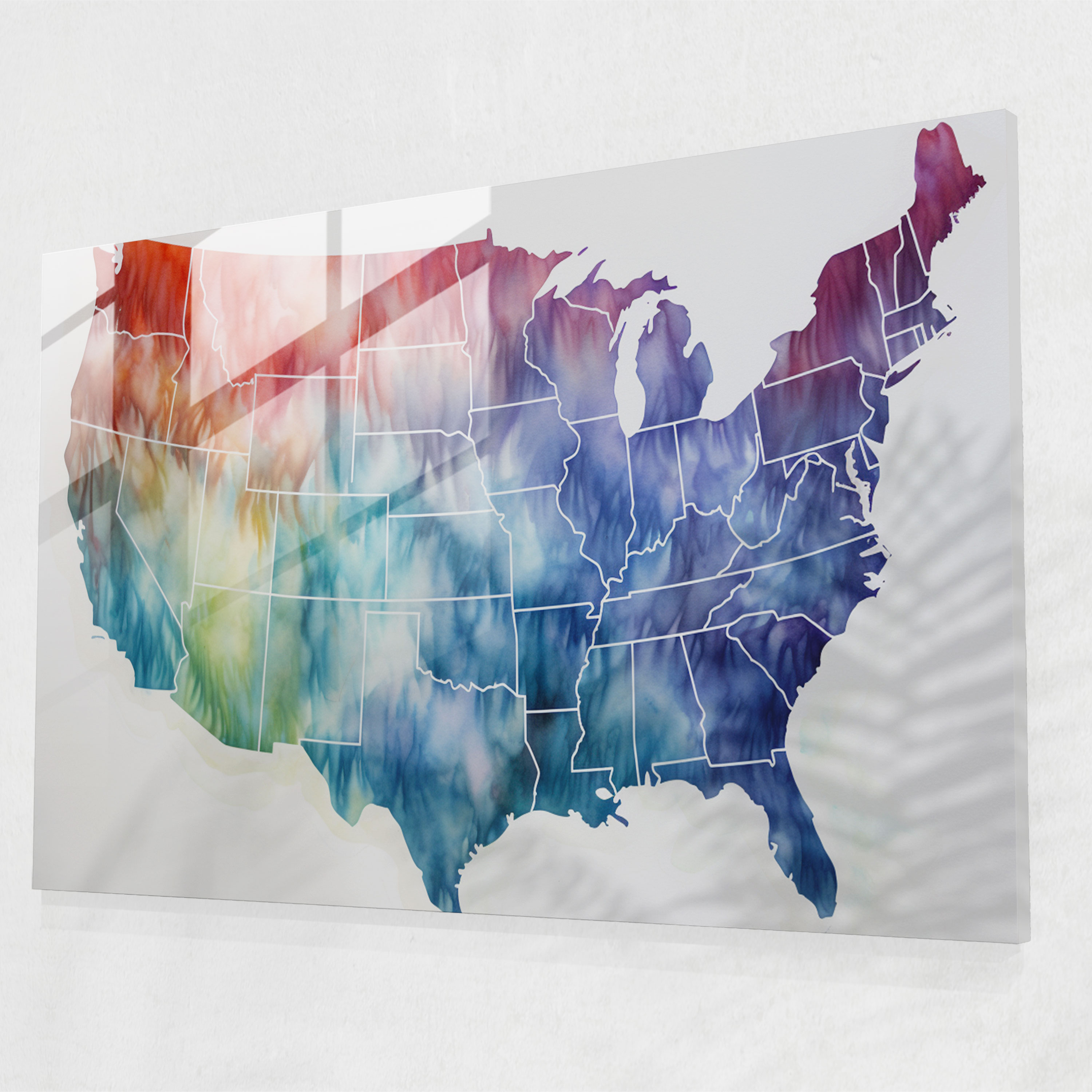 Watercolor United States Of America Map Glass Print - United States Of America Map, Watercolor Painting, Modern Art, Soft Colors
