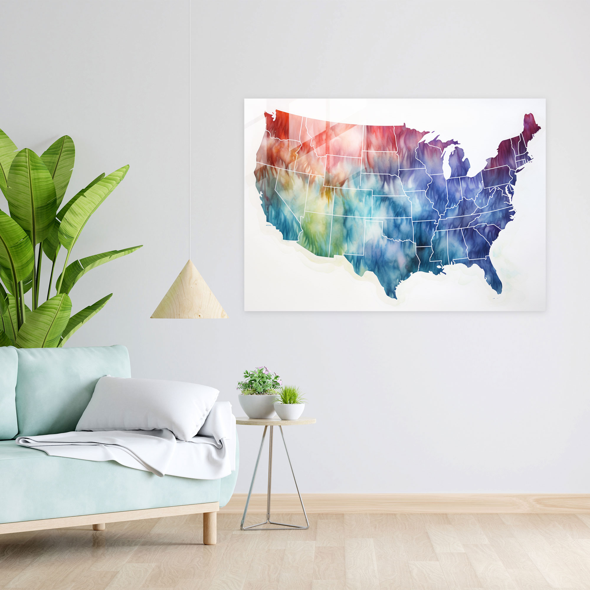 Watercolor United States Of America Map Glass Print - United States Of America Map, Watercolor Painting, Modern Art, Soft Colors