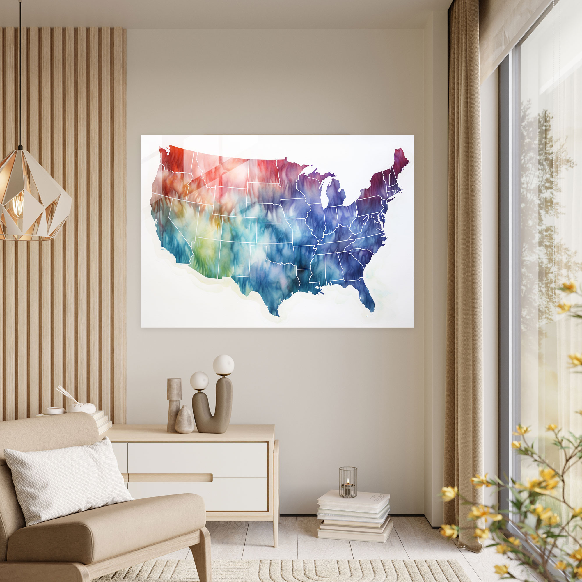Watercolor United States Of America Map Glass Print - United States Of America Map, Watercolor Painting, Modern Art, Soft Colors