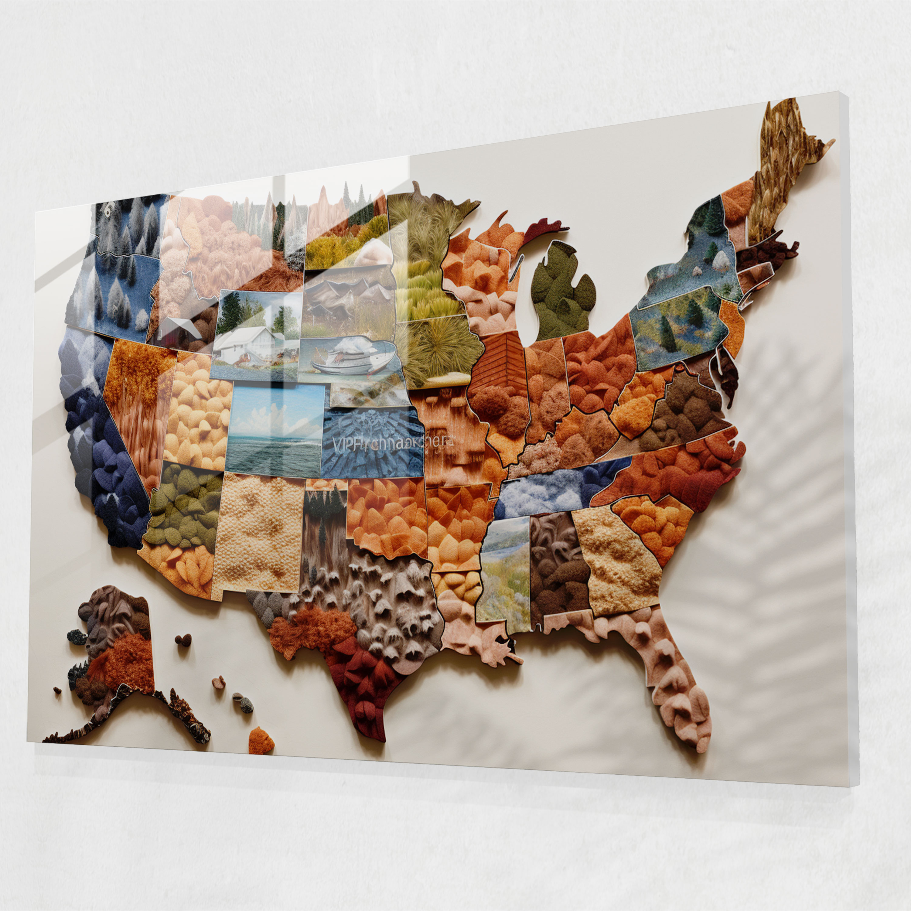 Contemporary Collage United States Of America Map Glass Wall Art - United States Of America Map, Glass Print, Glass Art, Materials