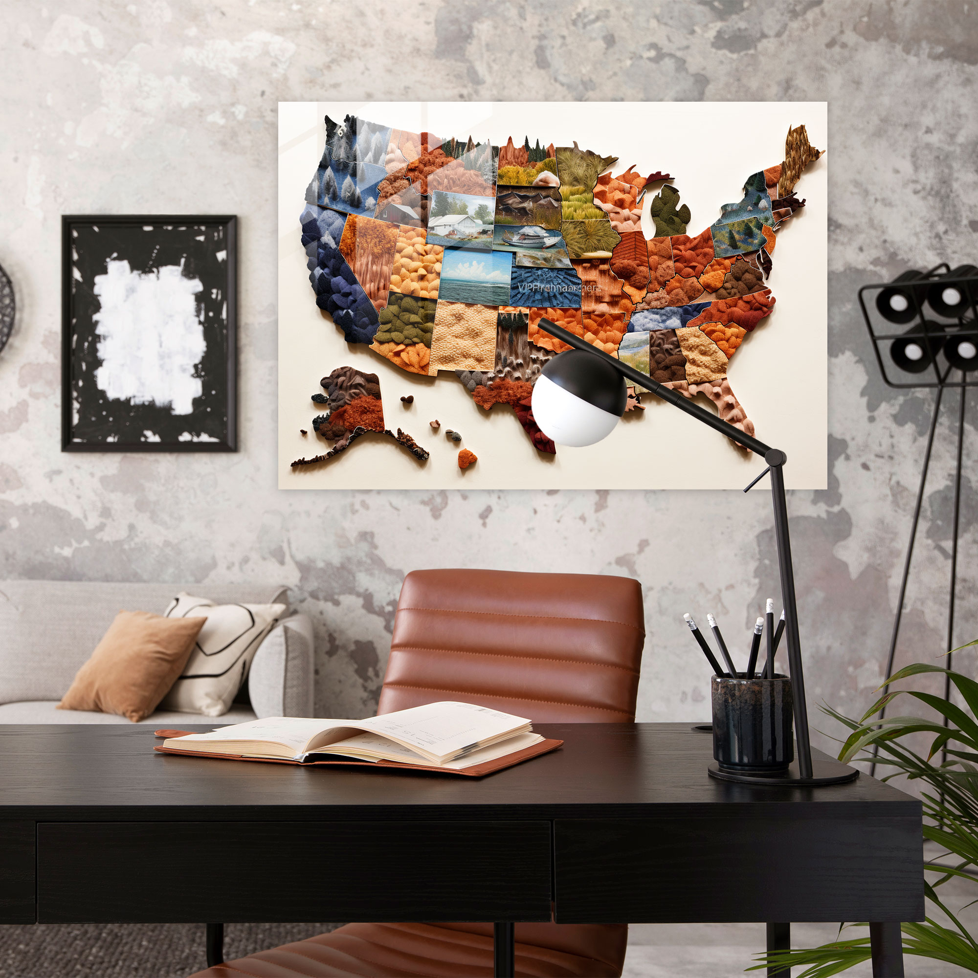 Contemporary Collage United States Of America Map Glass Wall Art - United States Of America Map, Glass Print, Glass Art, Materials
