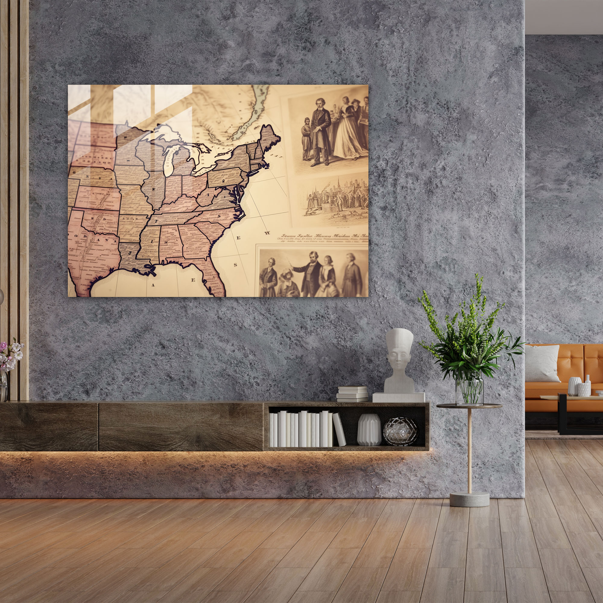 United States Of America Map Glass Print - United States Of America Map, Glass Print, Wall Decoration, Home Decoration