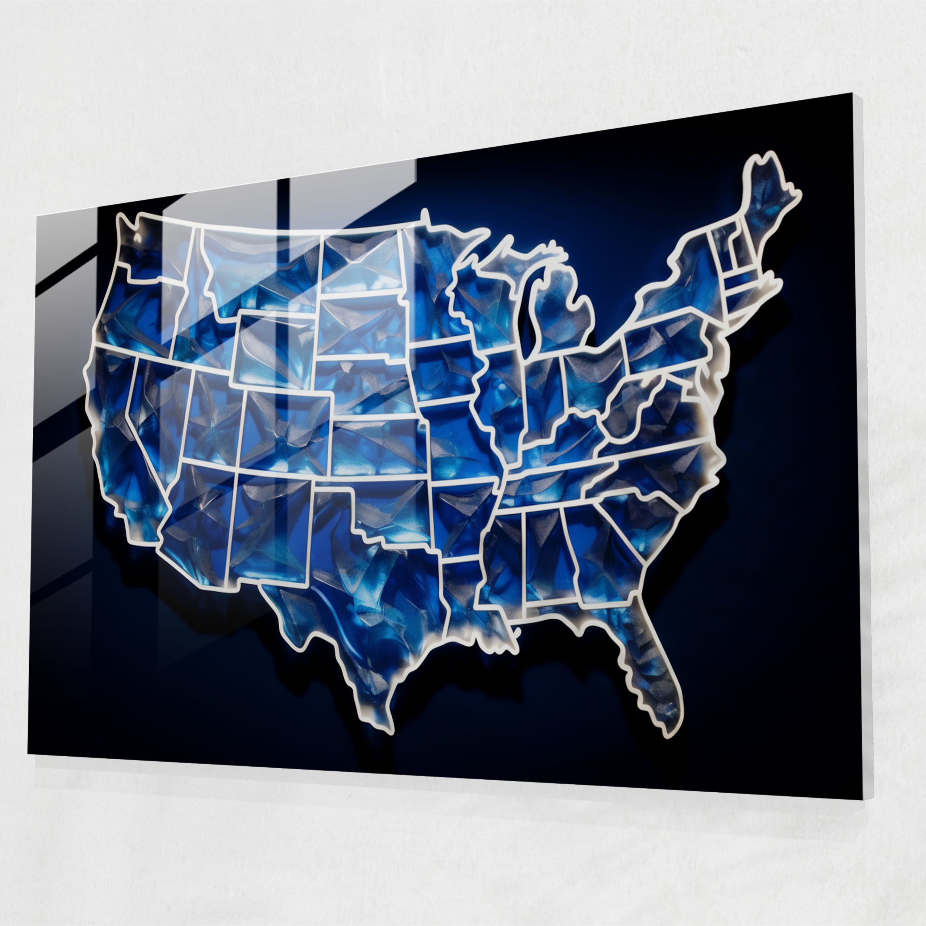United States Of America Map Glass Wall Art - United States Of America Map, Wall Decoration, Home Decoration, Geometric Glass Art