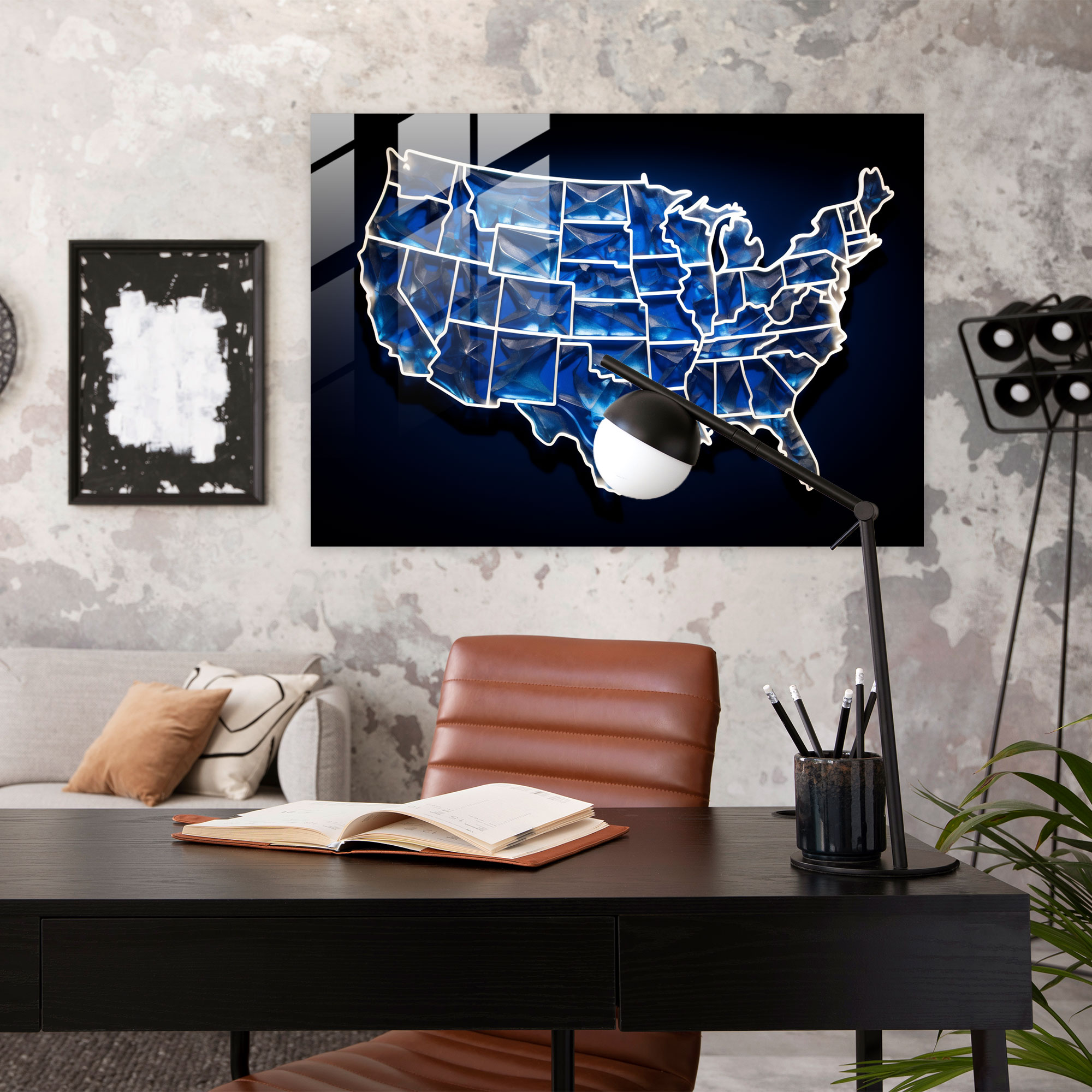 United States Of America Map Glass Wall Art - United States Of America Map, Wall Decoration, Home Decoration, Geometric Glass Art