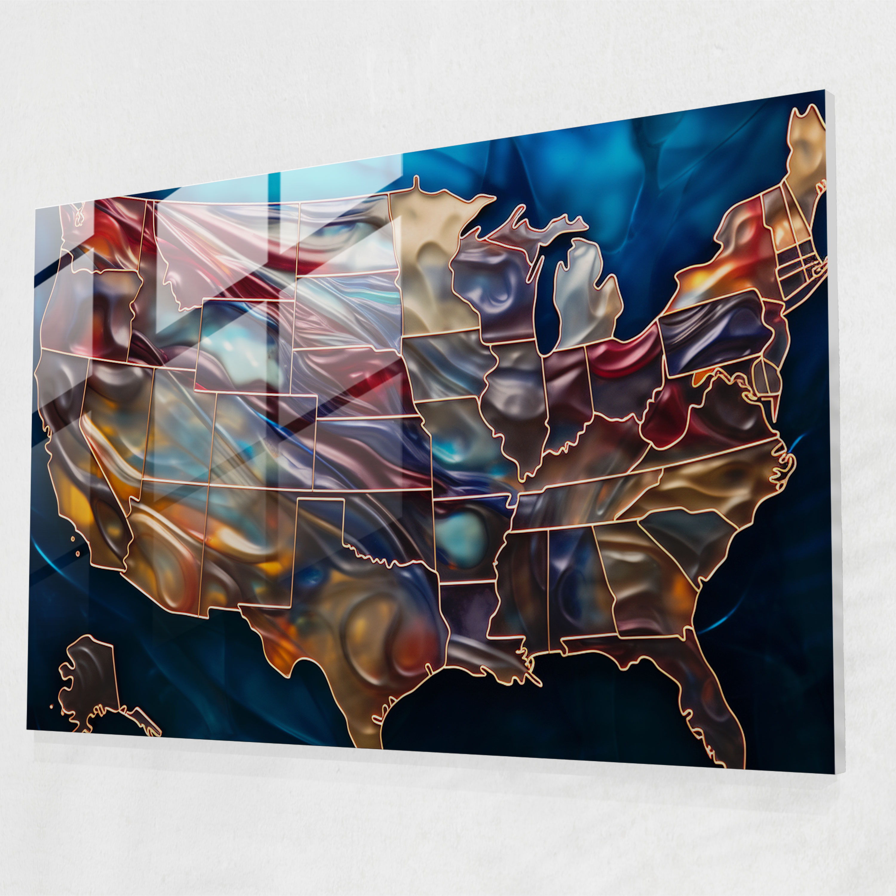 United States Of America Map Glass Print - United States Of America Map, Glass Art, Home Decoration, Futuristic Glass Art