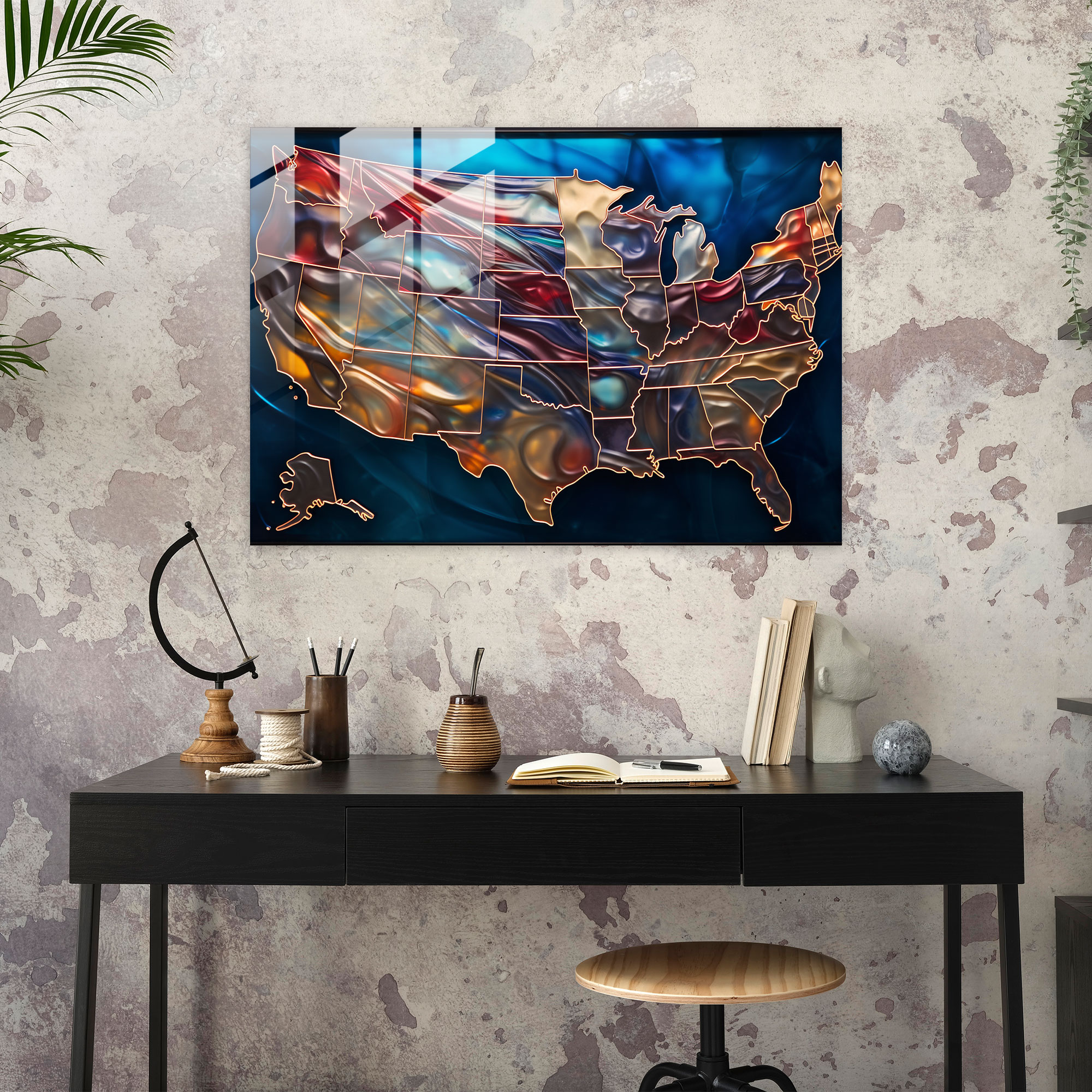 United States Of America Map Glass Print - United States Of America Map, Glass Art, Home Decoration, Futuristic Glass Art