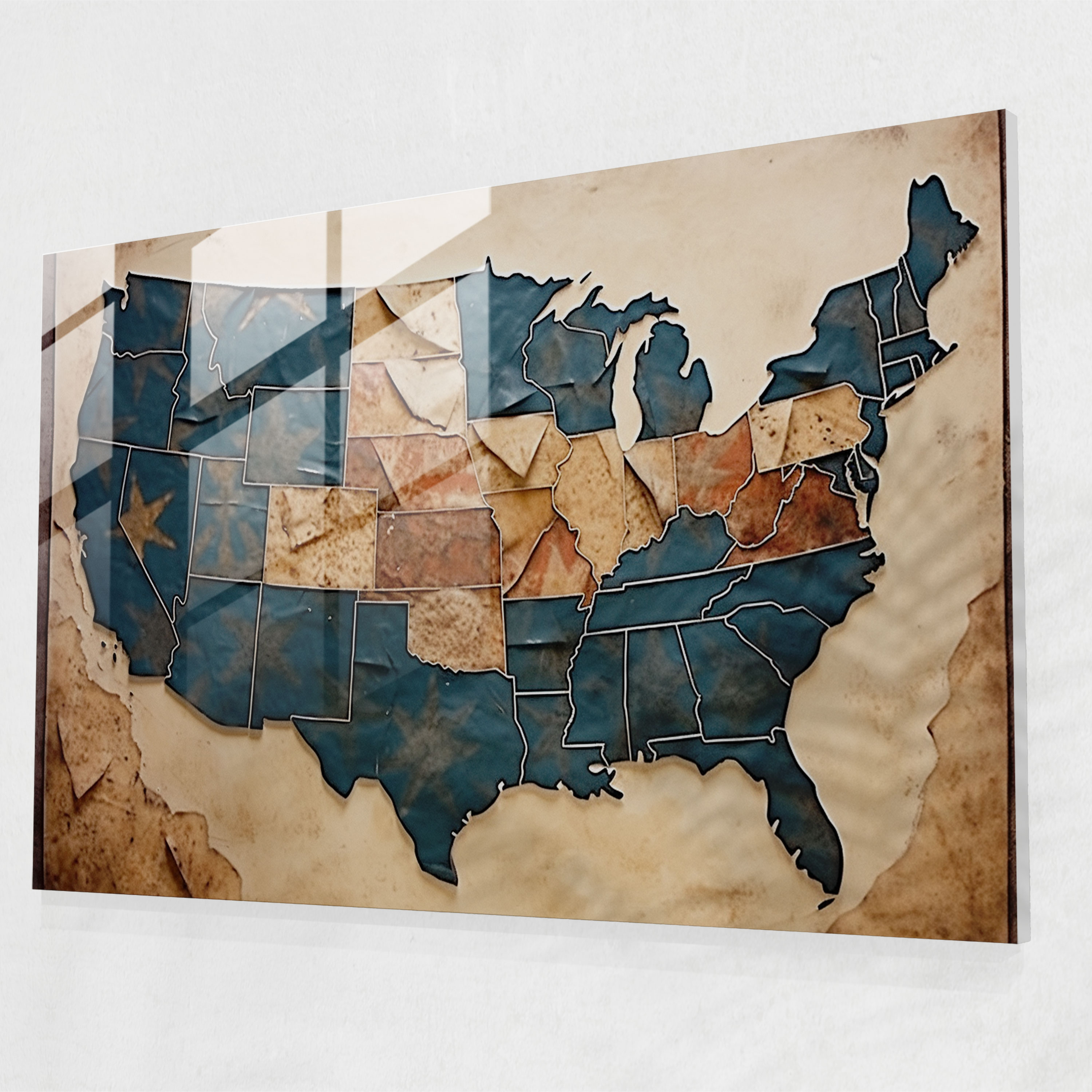 United States Of America Map Glass Wall Art - United States Of America Map, Vintage Glass Art, Glass Wall Art, Modern Art