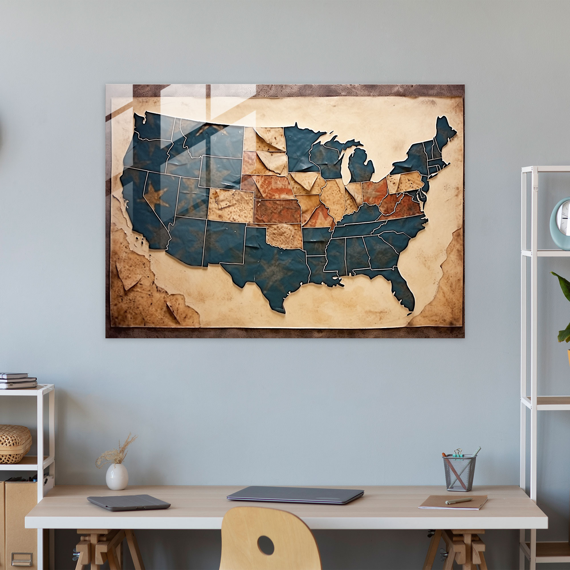 United States Of America Map Glass Wall Art - United States Of America Map, Vintage Glass Art, Glass Wall Art, Modern Art