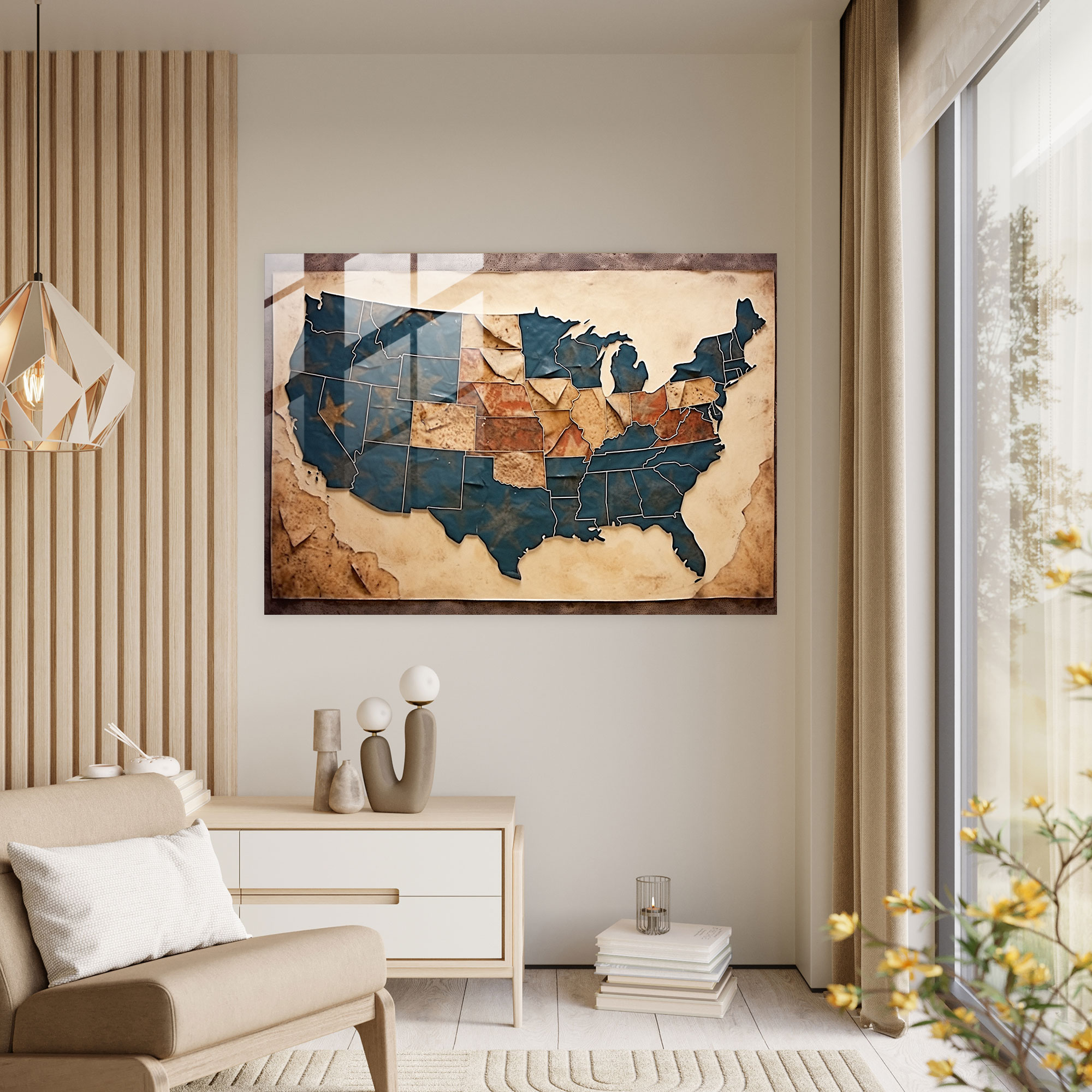 United States Of America Map Glass Wall Art - United States Of America Map, Vintage Glass Art, Glass Wall Art, Modern Art