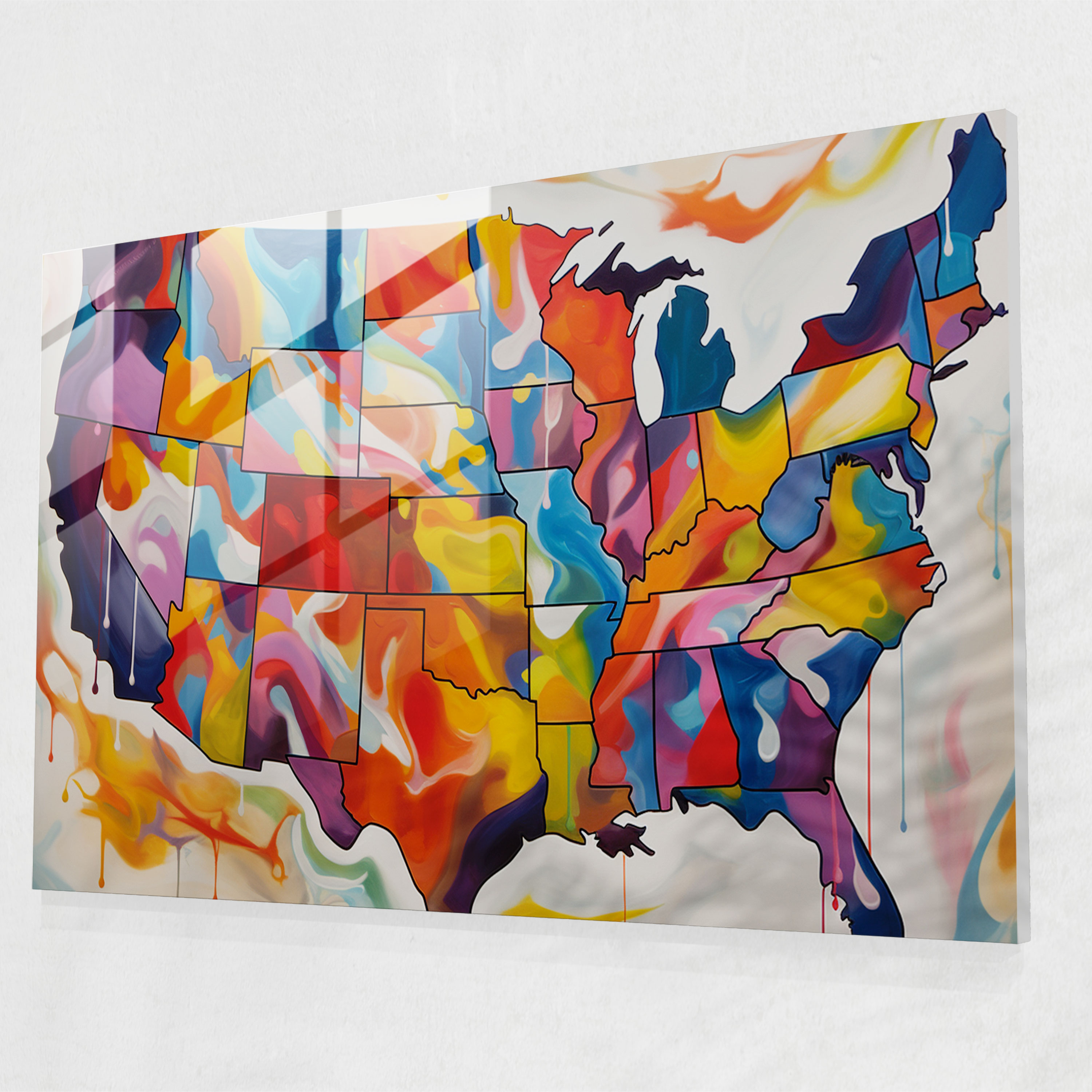 United States Of America Map Glass Print - United States Of America Map, Pop Art, Wall Decoration, United States Of America Map