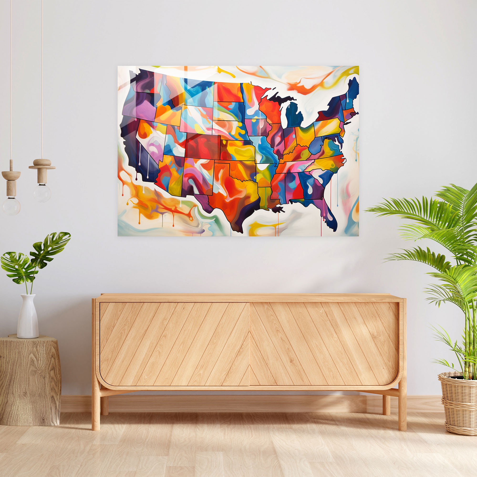 United States Of America Map Glass Print - United States Of America Map, Pop Art, Wall Decoration, United States Of America Map
