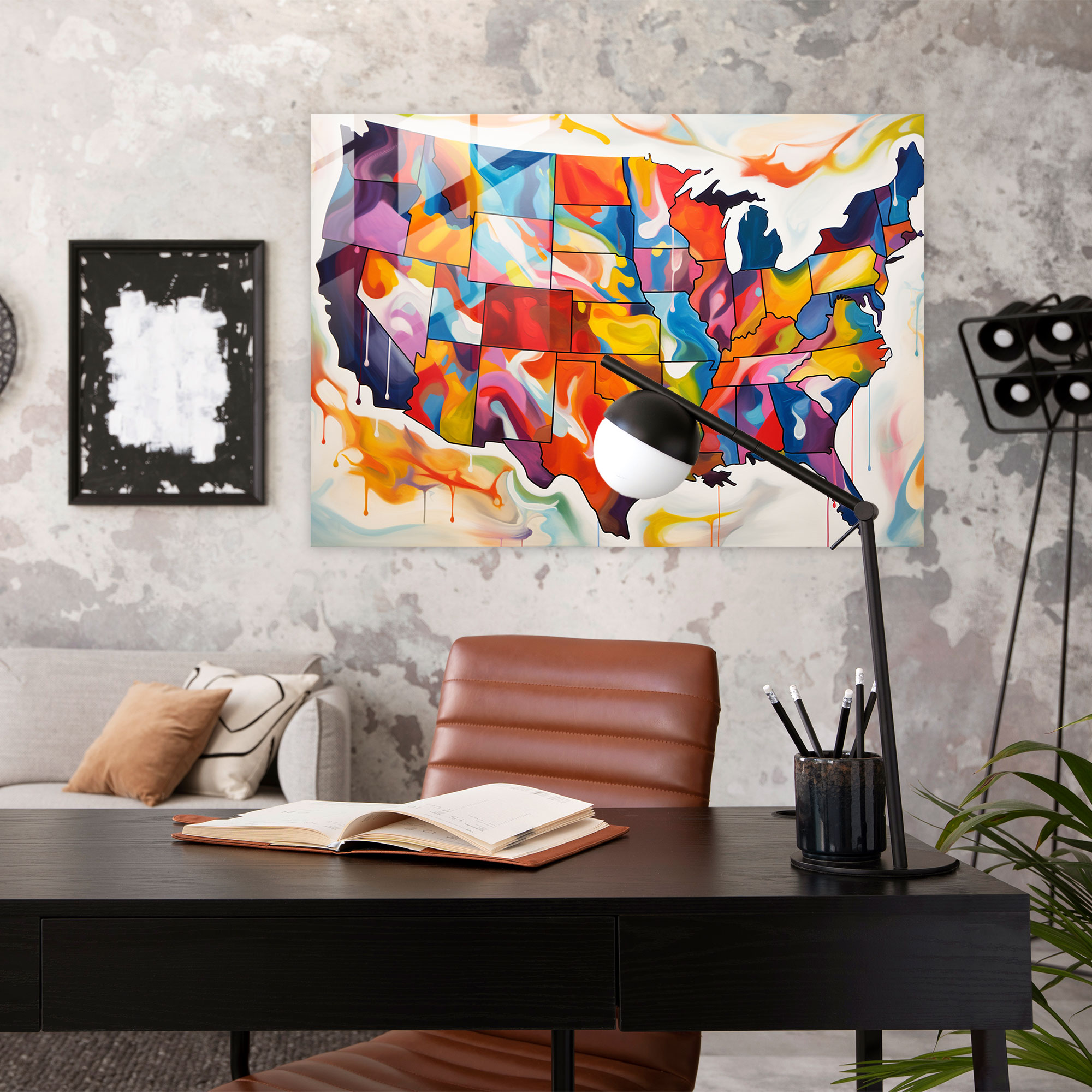 United States Of America Map Glass Print - United States Of America Map, Pop Art, Wall Decoration, United States Of America Map