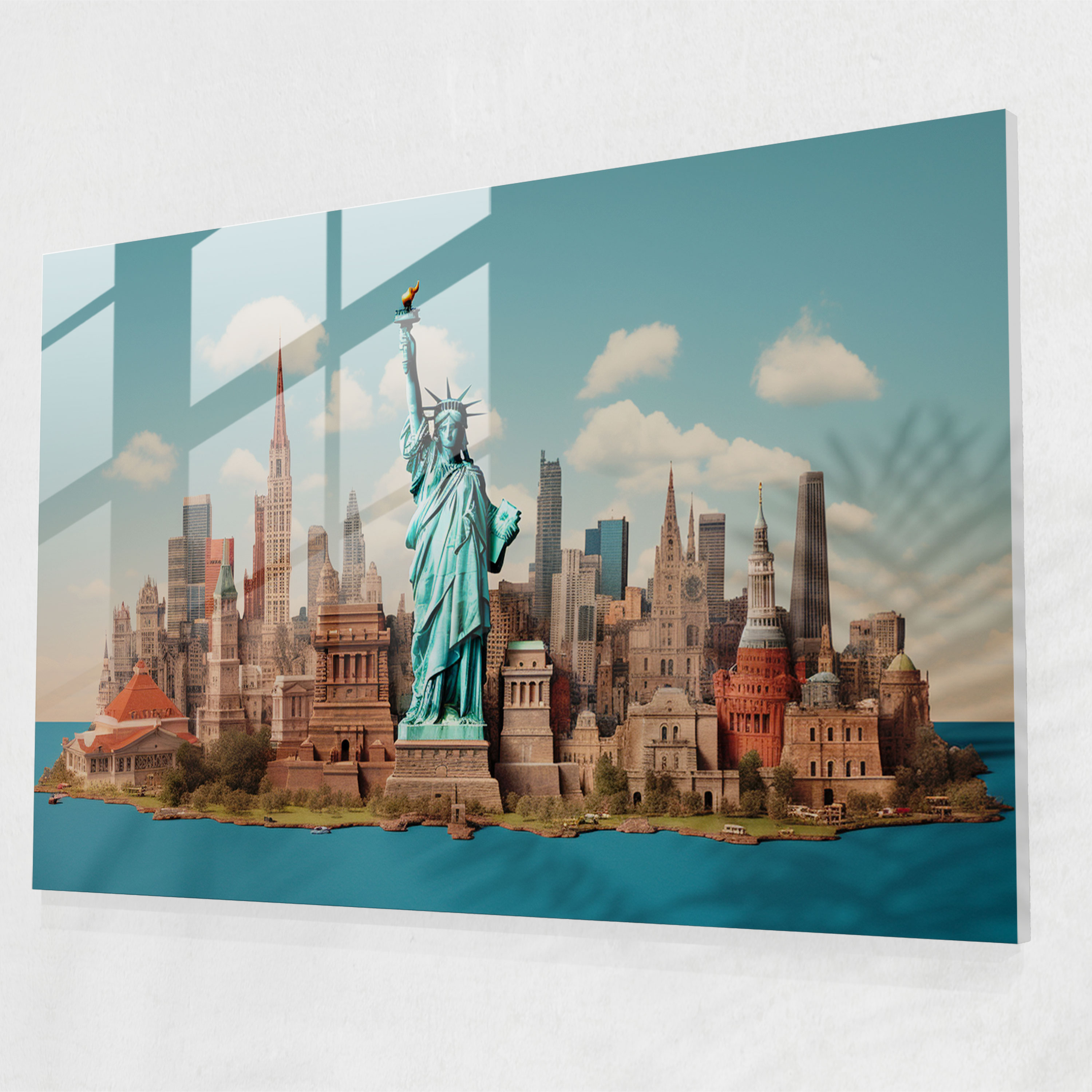 Amerika Birleşik Devletleri İkonik Turistik Yerler Haritası Cam Tablo - Amerika Birleşik Devletleri Haritası İkonik Turistik Yerler Kolaj Fotoğrafçılık