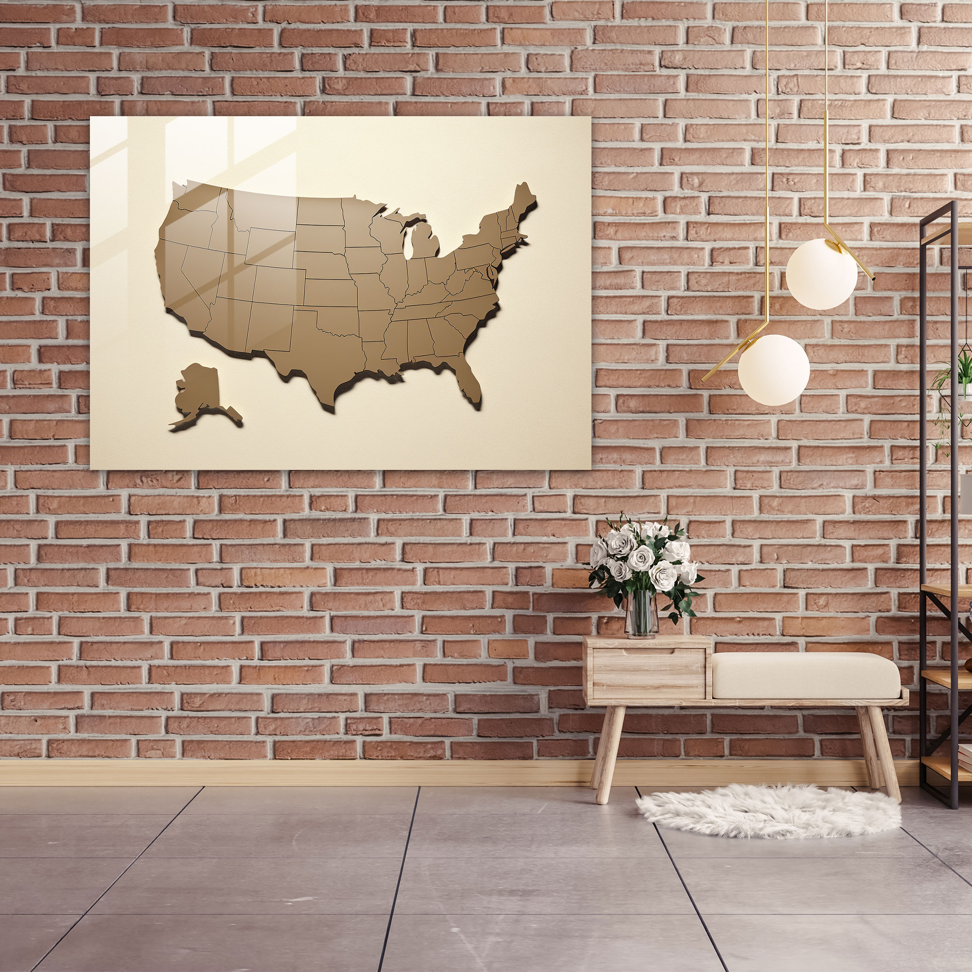 Minimalist United States Of America Map Glass Print - United States Of America Map, Minimalist Design, United States Of America Map, Neutral Colors