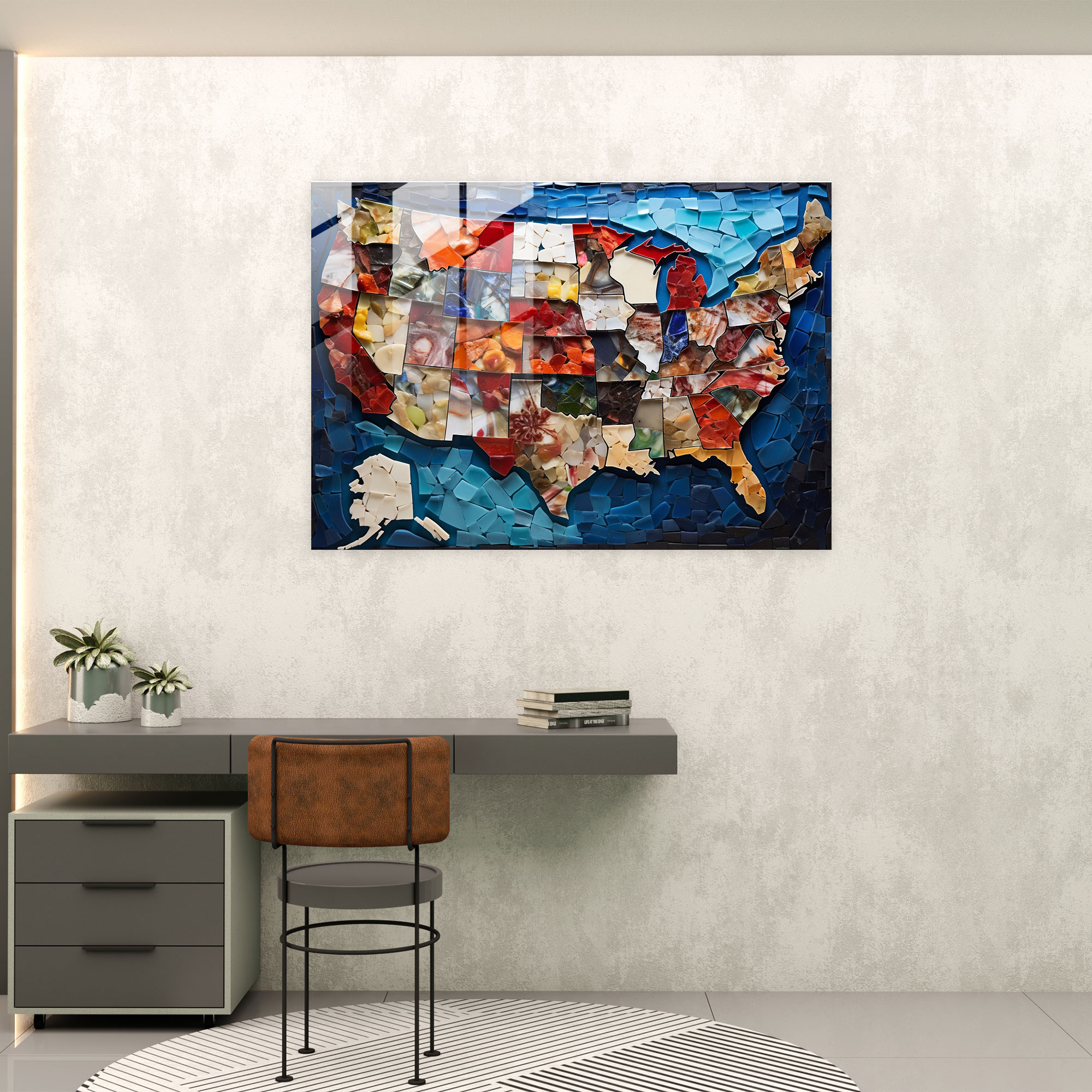 Mosaic United States Of America Map Glass Print - United States Of America Map, Wall Decoration, Glass Print, Mosaic Artwork