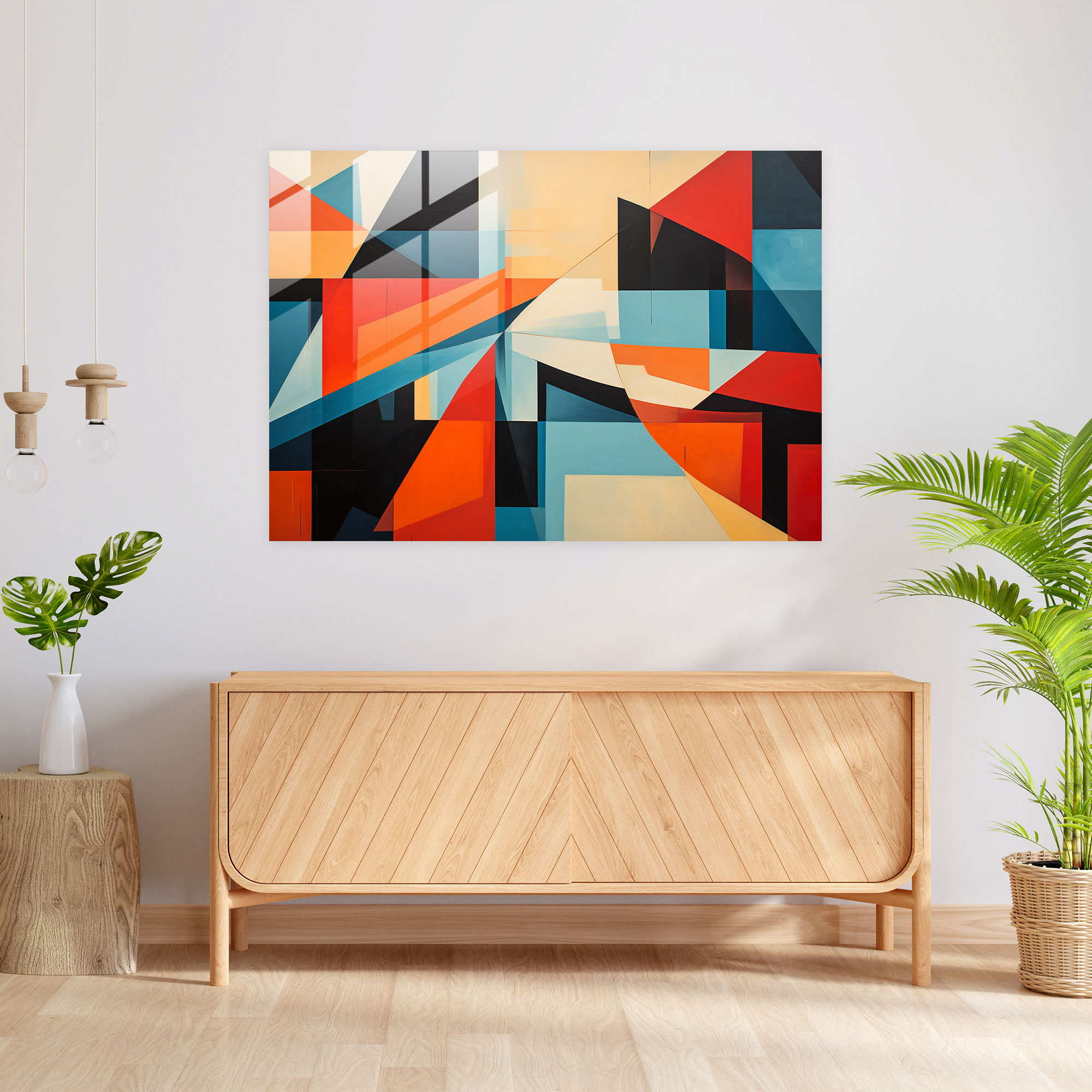 ABD Haritası Geometrik Cam Tablo - ABD Haritası Modern Sanat Cam Duvar Sanatı