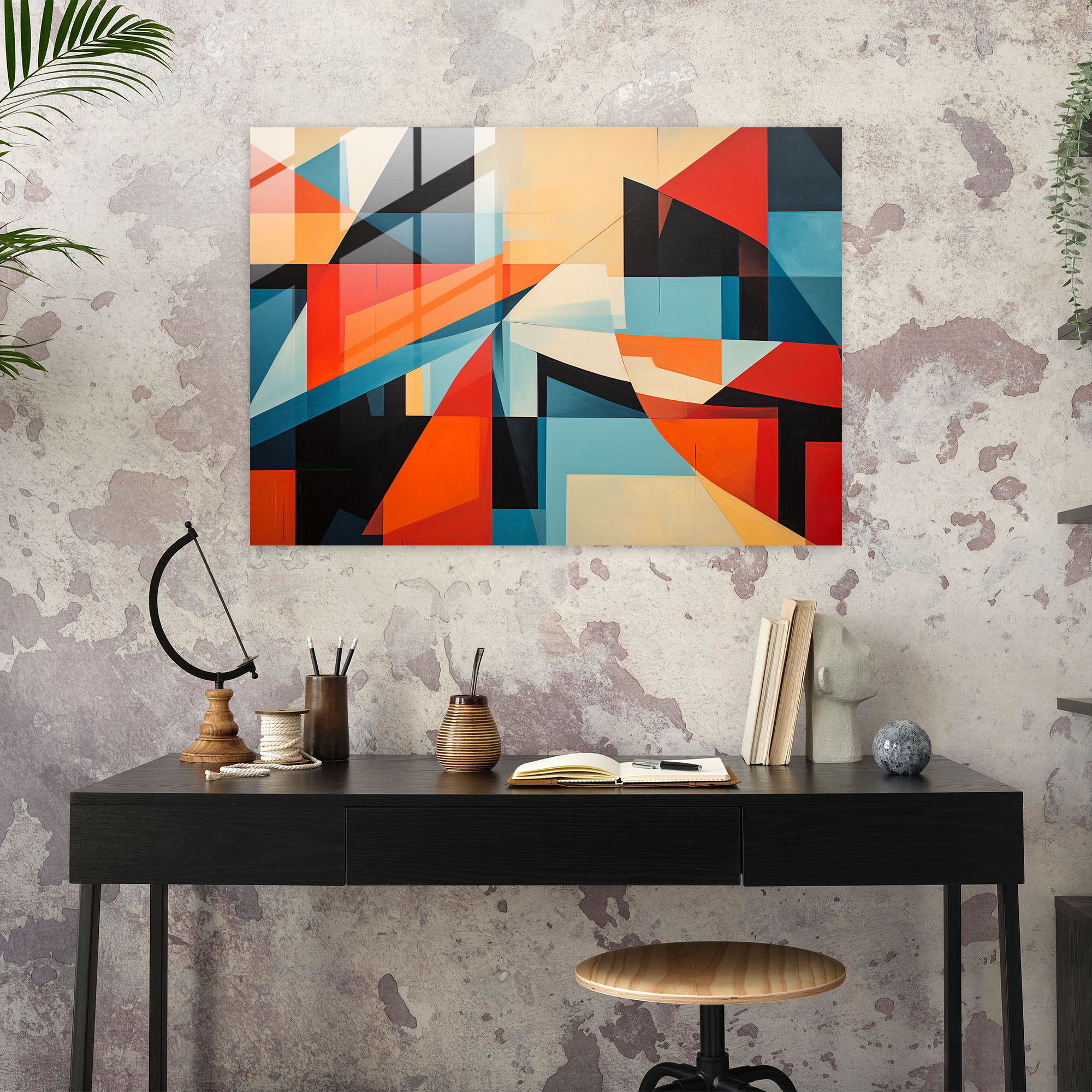 ABD Haritası Geometrik Cam Tablo - ABD Haritası Modern Sanat Cam Duvar Sanatı