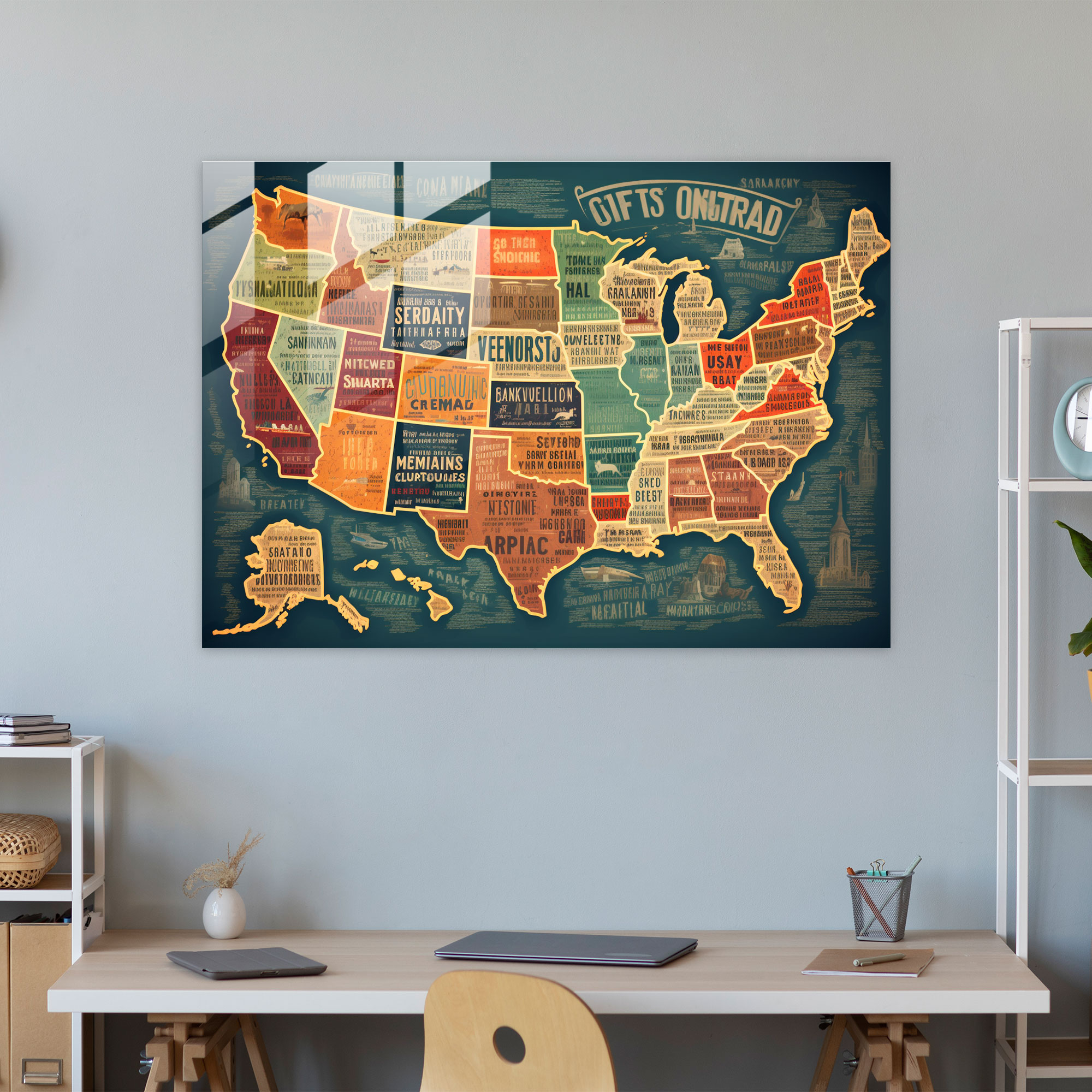 Retro United States Of America Map Glass Print - United States Of America Map, Wall Decoration, Modern Art, Nostalgic Colors