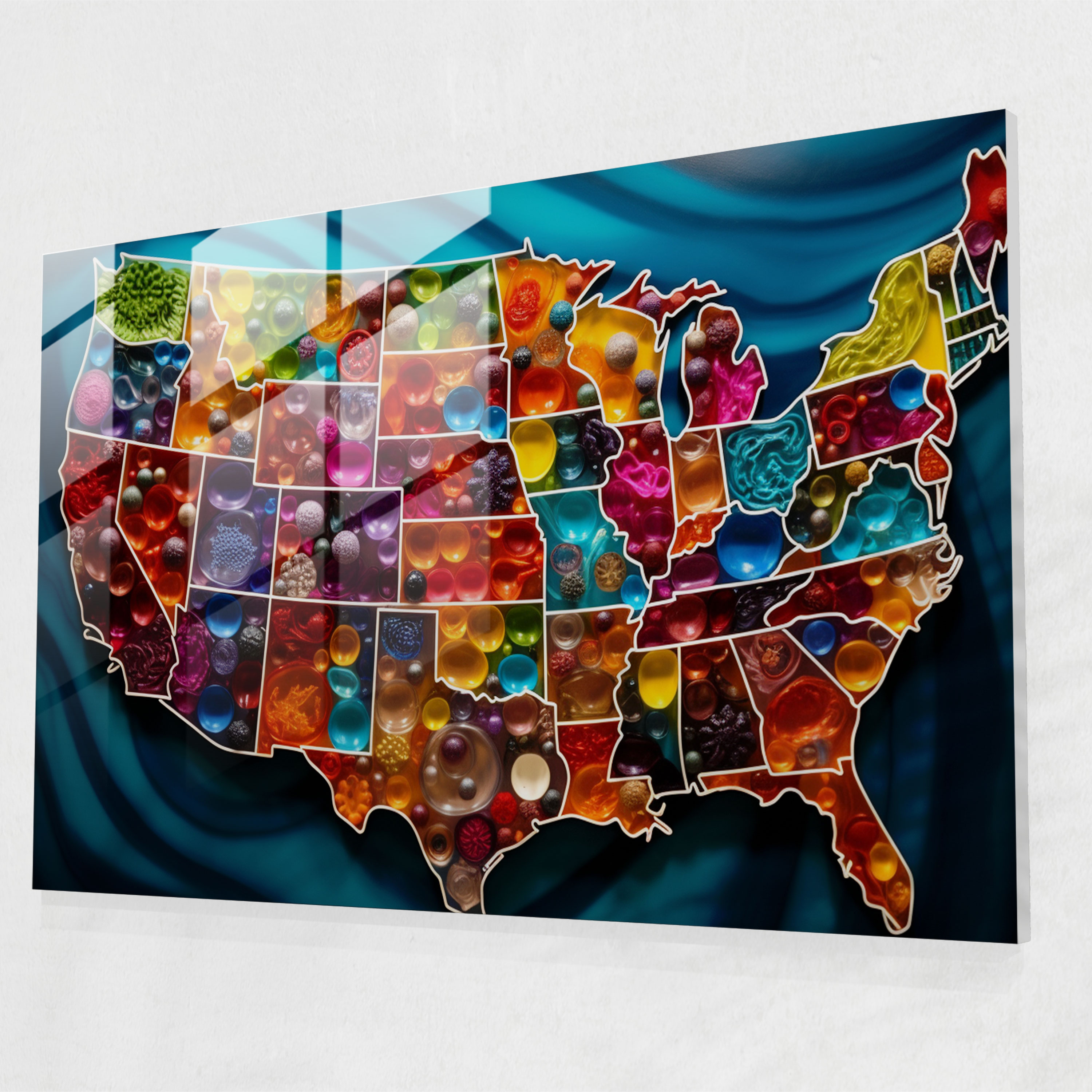 United States Of America Glass Wall Art - United States Of America Map, Intricate Patterns, Abstract Glass Art, Wall Decoration