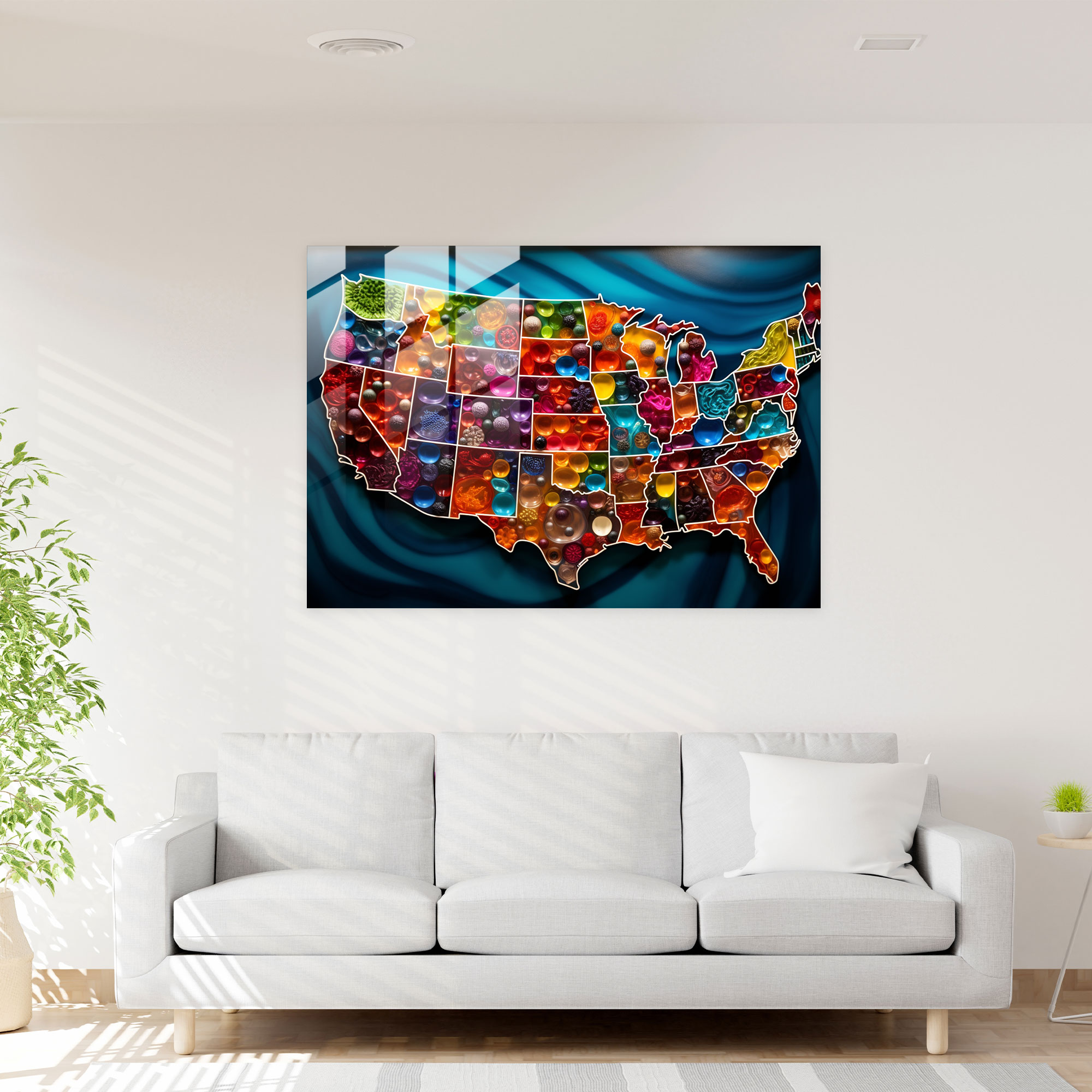 United States Of America Glass Wall Art - United States Of America Map, Intricate Patterns, Abstract Glass Art, Wall Decoration